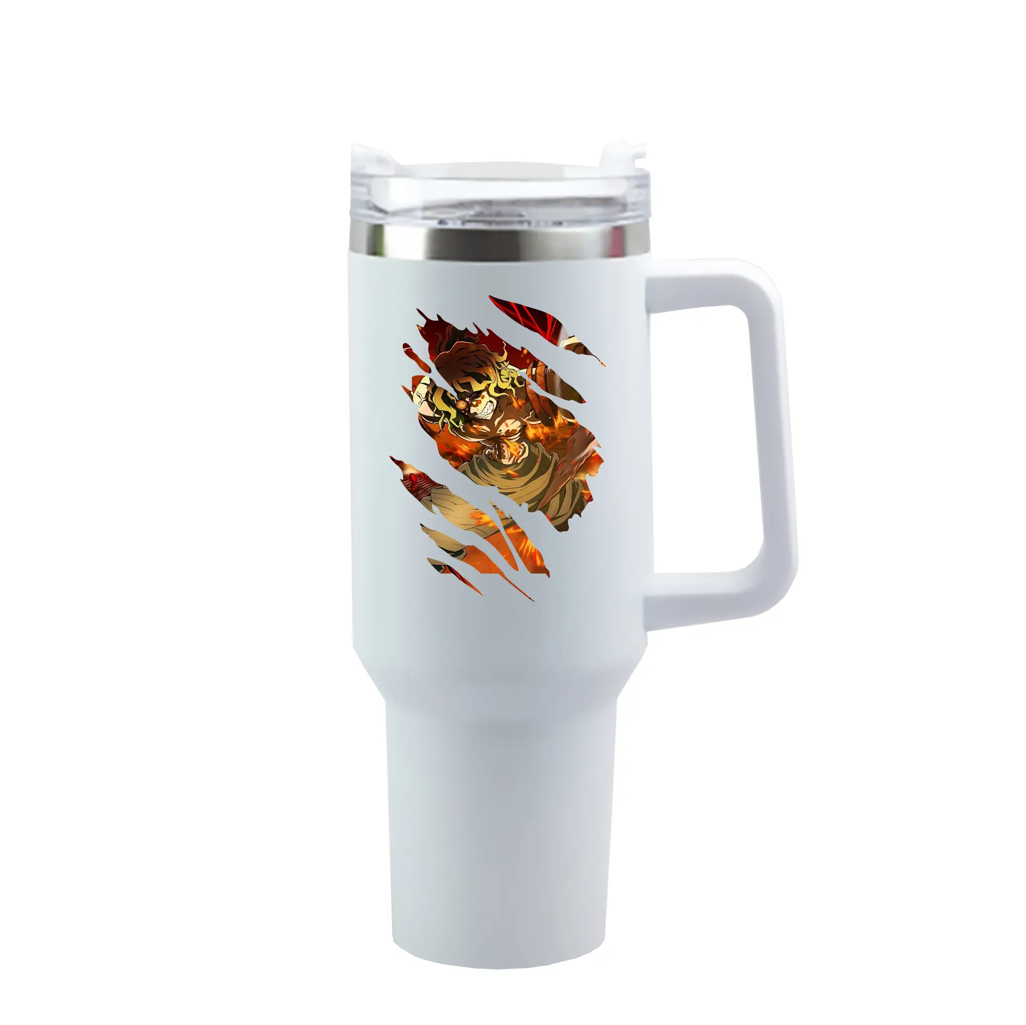 鬼滅の刃 グッズ,妓夫太郎 - 1200mL 車用タンブラー ・ クリスタルステッカー ・ 304ステンレス 内側 ・ 201ステンレス 外側 ・ 保温 保冷 ・ ハンドル＆ストロー付き ・ 通勤 ドライブ アウトドア用