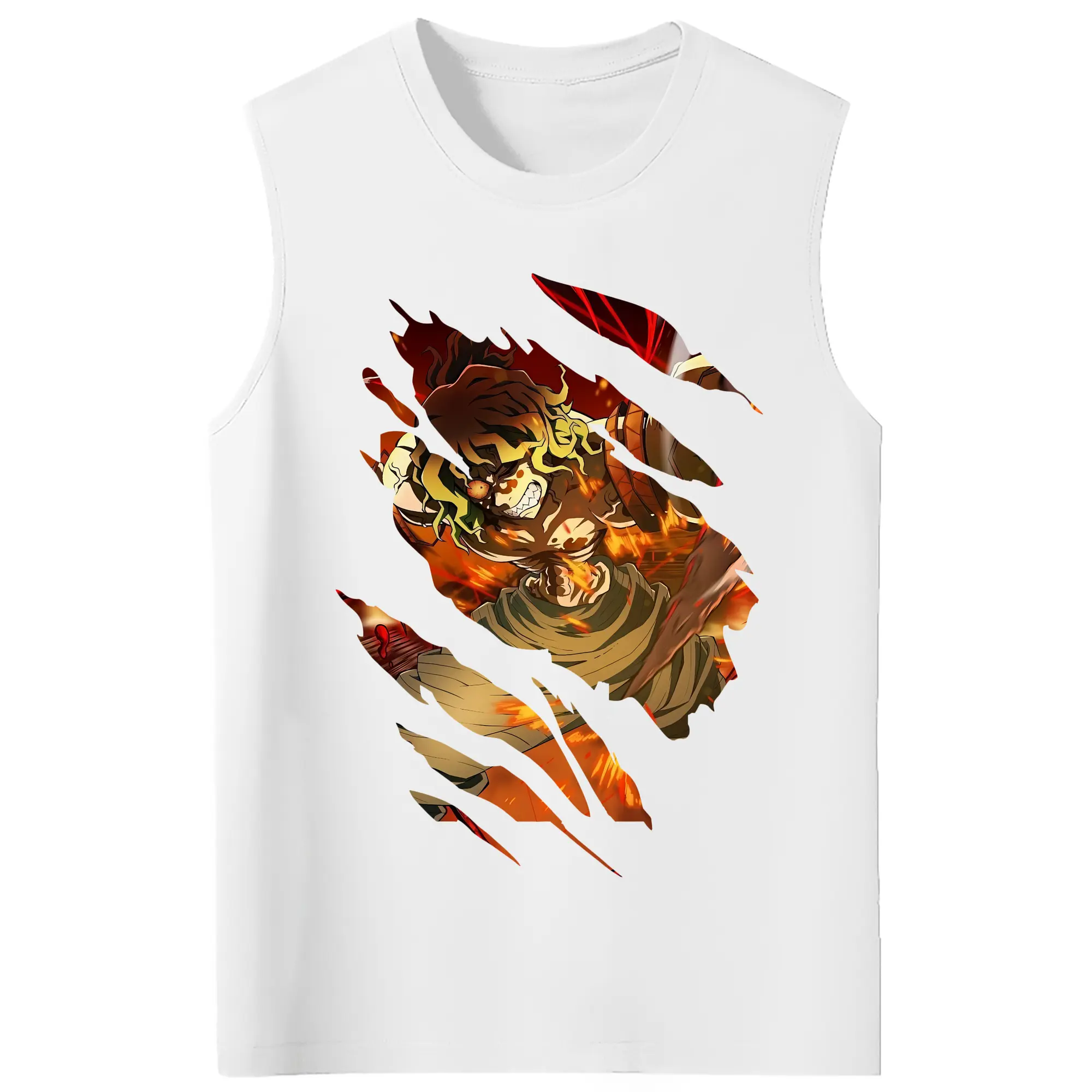 鬼滅の刃 グッズ,妓夫太郎 - コットン100％ タンクトップ ・ フロントプリント ・ タイトフィット ・ 快適 通気性 ・ スポーツ カジュアル 散歩用