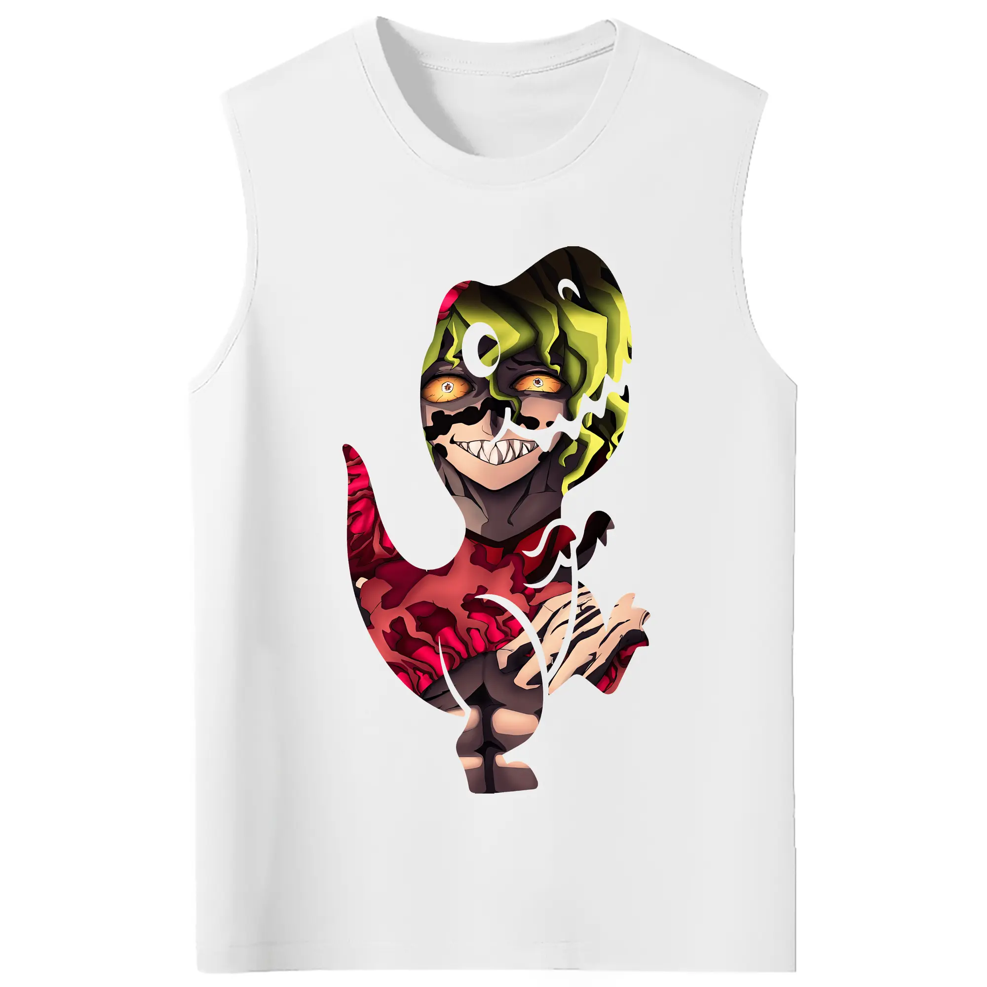 鬼滅の刃 グッズ,妓夫太郎 - コットン100％ タンクトップ ・ フロントプリント ・ タイトフィット ・ 快適 通気性 ・ スポーツ カジュアル 散歩用