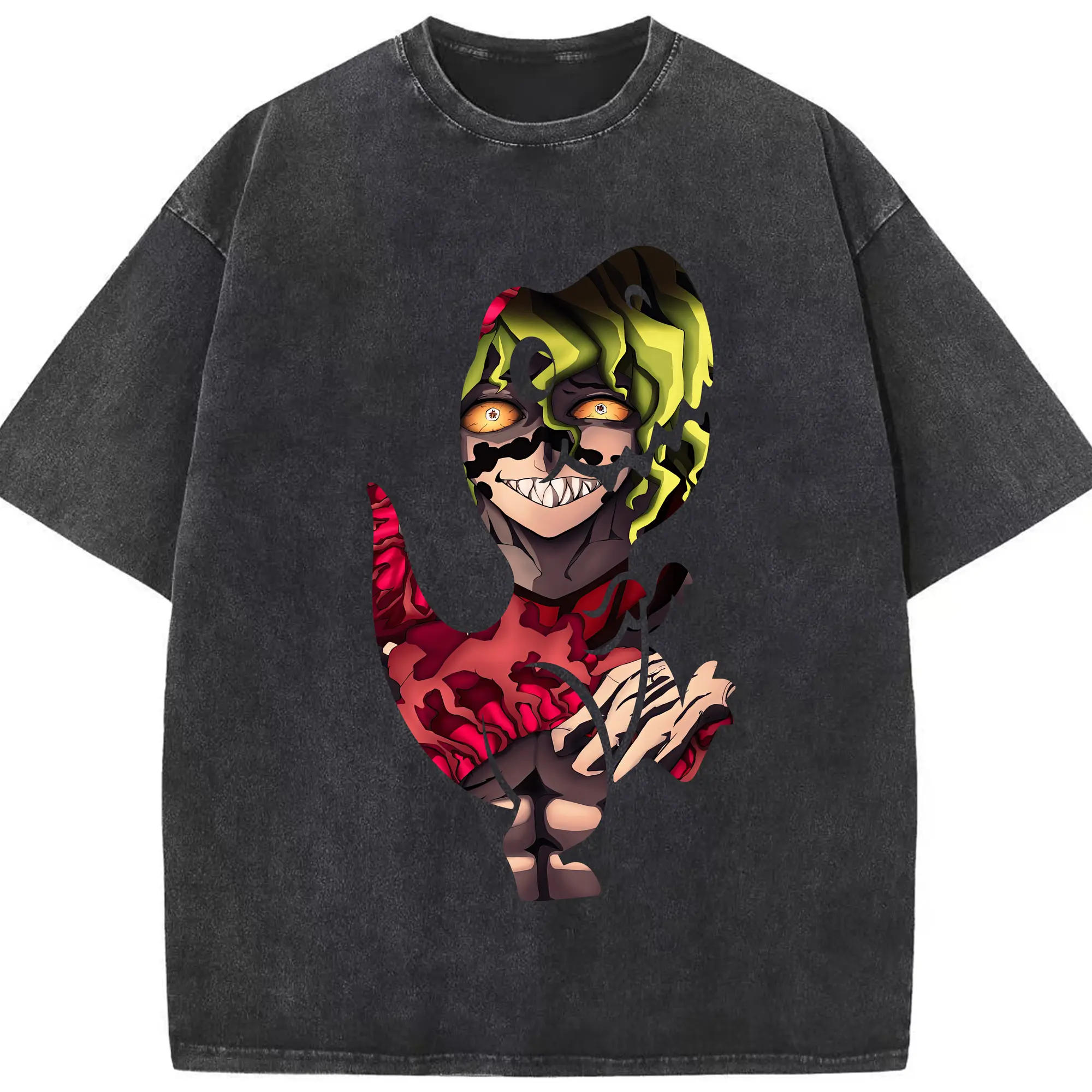 鬼滅の刃 グッズ,妓夫太郎 - 綿100％ ヴィンテージ風 半袖Tシャツ ・ フロントプリント ・ 柔らか肌触り ・ 通気性 快適 ・ スポーツ カジュアル 外出用