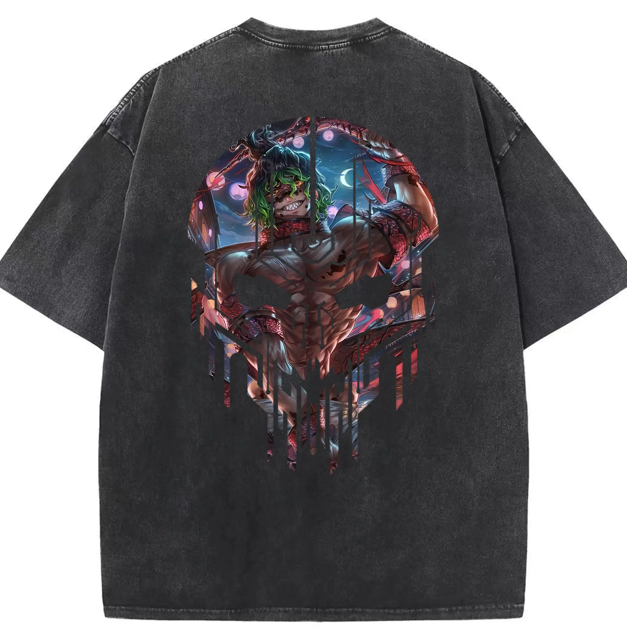 鬼滅の刃 グッズ,妓夫太郎 - 綿100％ ヴィンテージ風 半袖Tシャツ ・ 背面プリント ・ 柔らか肌触り ・ 通気性 快適 ・ スポーツ カジュアル 外出用