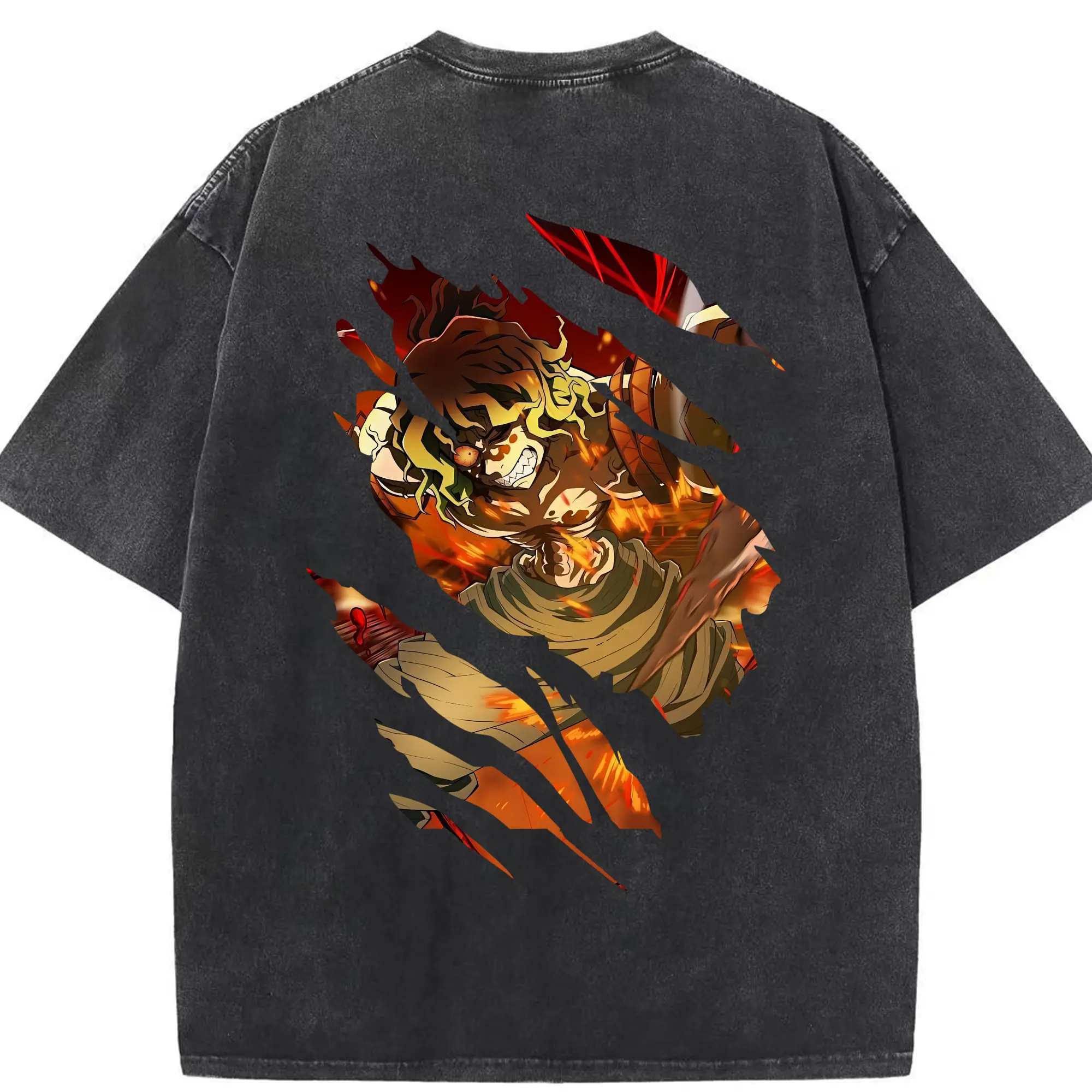 鬼滅の刃 グッズ,妓夫太郎 - 綿100％ ヴィンテージ風 半袖Tシャツ ・ 背面プリント ・ 柔らか肌触り ・ 通気性 快適 ・ スポーツ カジュアル 外出用