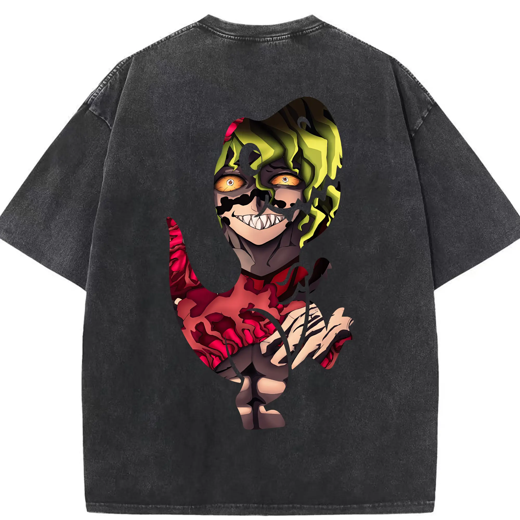 鬼滅の刃 グッズ,妓夫太郎 - 綿100％ ヴィンテージ風 半袖Tシャツ ・ 背面プリント ・ 柔らか肌触り ・ 通気性 快適 ・ スポーツ カジュアル 外出用