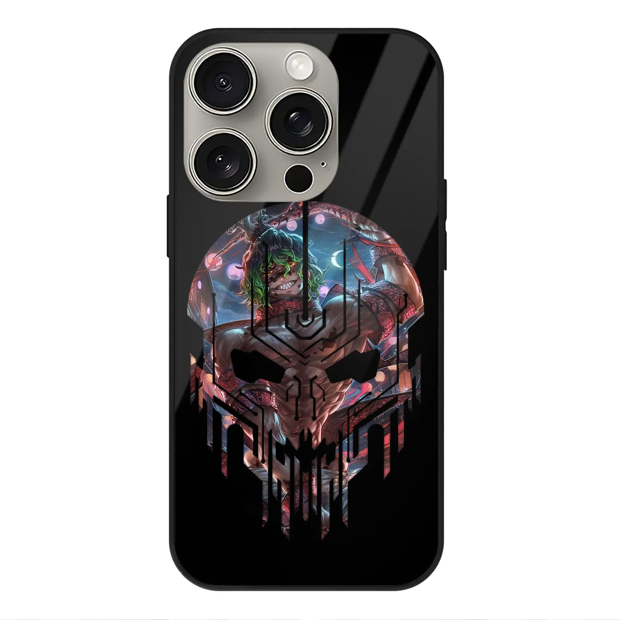 鬼滅の刃 グッズ,妓夫太郎 - IPhone15Pro対応 ・ スマホケース ・ 背面ガラス ・ TPU+強化ガラス ・ 耐衝撃 ・ 黄変防止 ・ ワイヤレス充電対応 ・ 3D立体ボタン