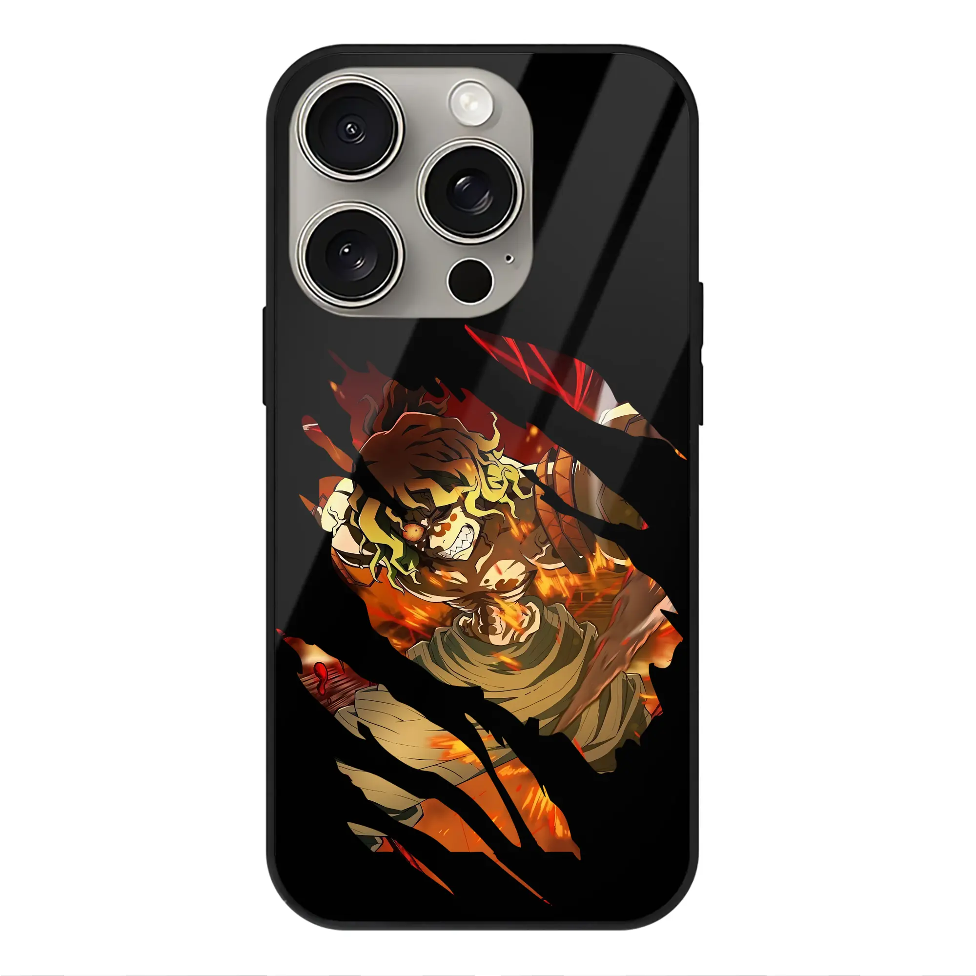 鬼滅の刃 グッズ,妓夫太郎 - IPhone15Pro対応 ・ スマホケース ・ 背面ガラス ・ TPU+強化ガラス ・ 耐衝撃 ・ 黄変防止 ・ ワイヤレス充電対応 ・ 3D立体ボタン