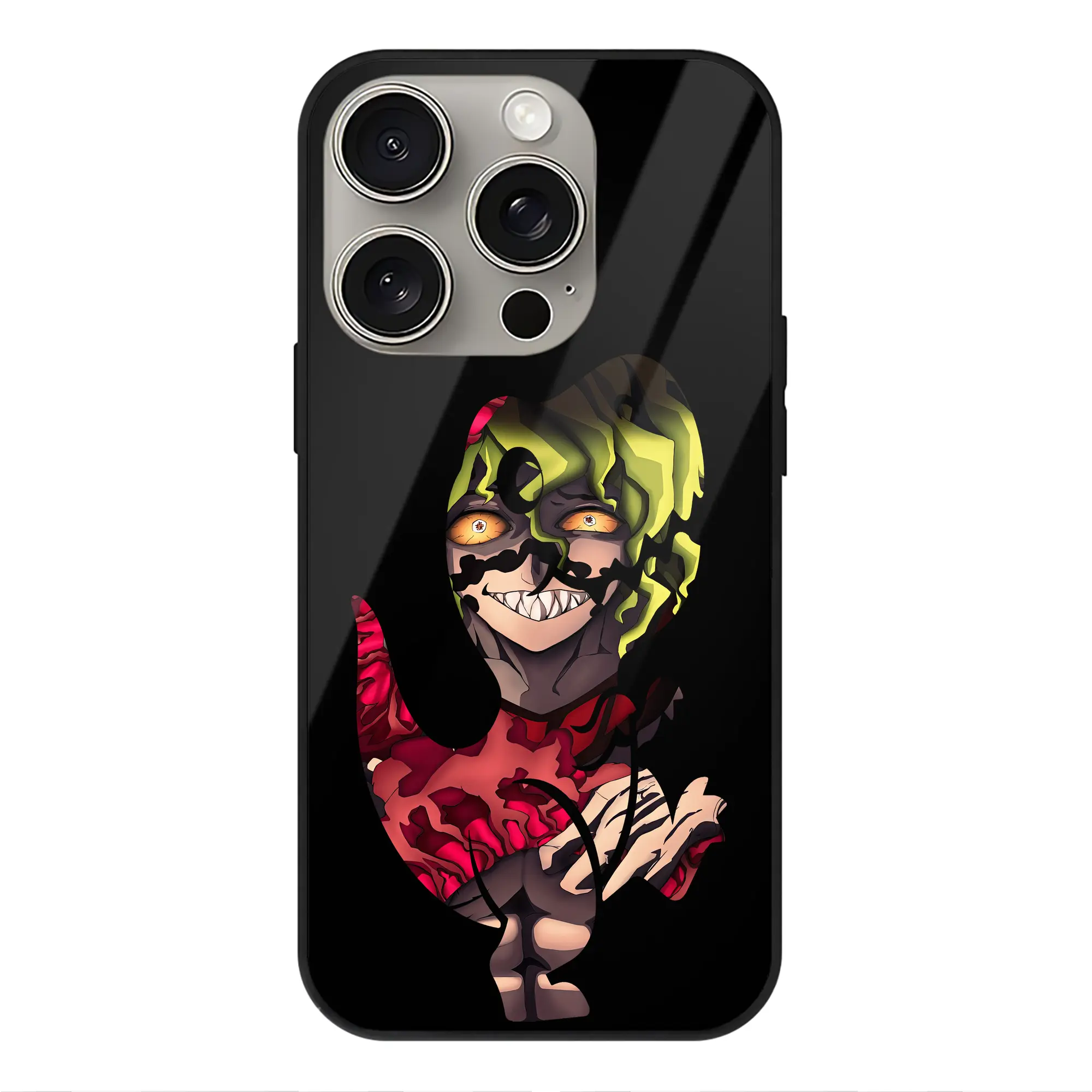 鬼滅の刃 グッズ,妓夫太郎 - IPhone15Pro対応 ・ スマホケース ・ 背面ガラス ・ TPU+強化ガラス ・ 耐衝撃 ・ 黄変防止 ・ ワイヤレス充電対応 ・ 3D立体ボタン