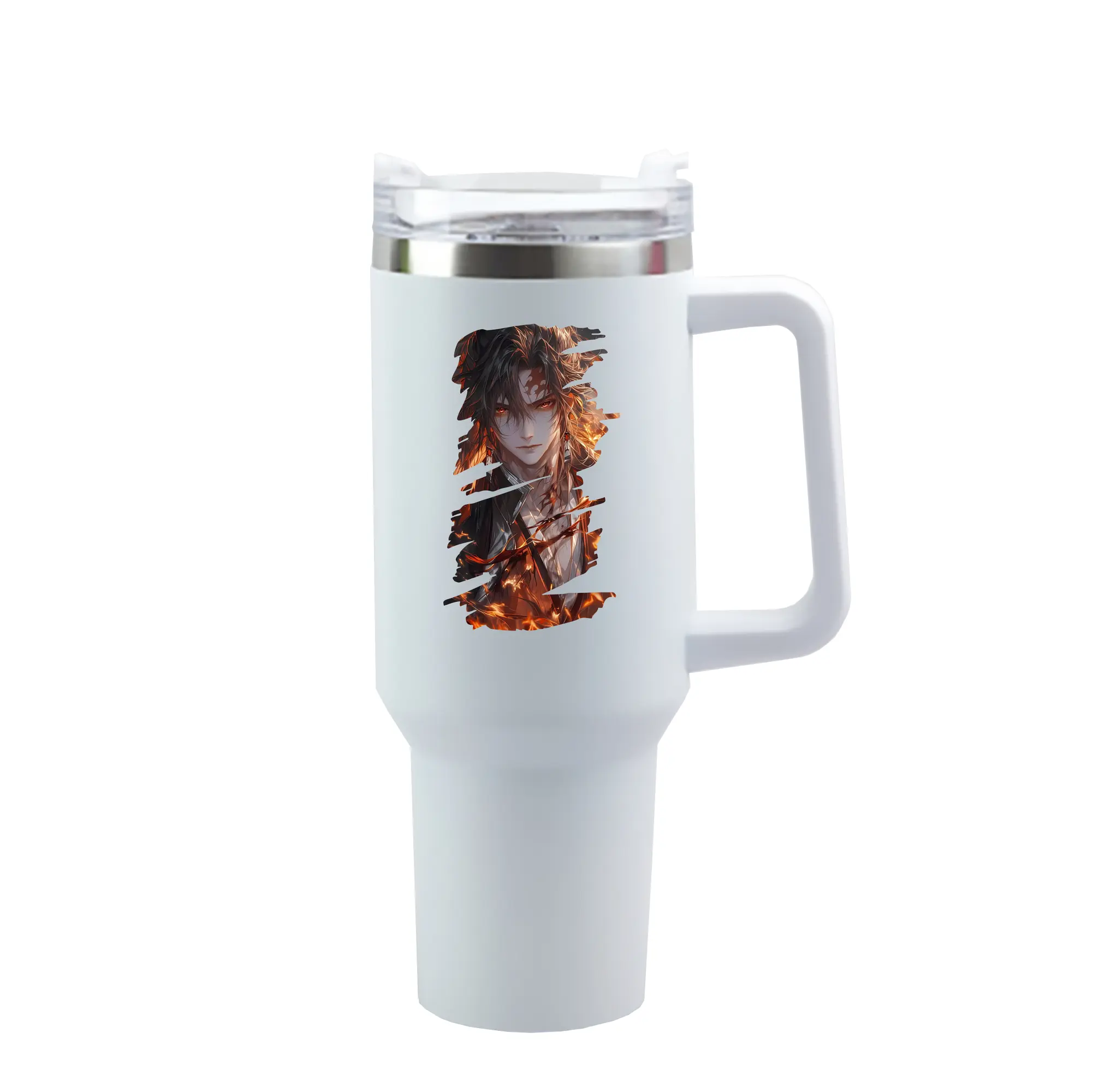 鬼滅の刃 グッズ,継国 縁壱 - 1200mL 車用タンブラー ・ クリスタルステッカー ・ 304ステンレス 内側 ・ 201ステンレス 外側 ・ 保温 保冷 ・ ハンドル＆ストロー付き ・ 通勤 ドライブ アウトドア用