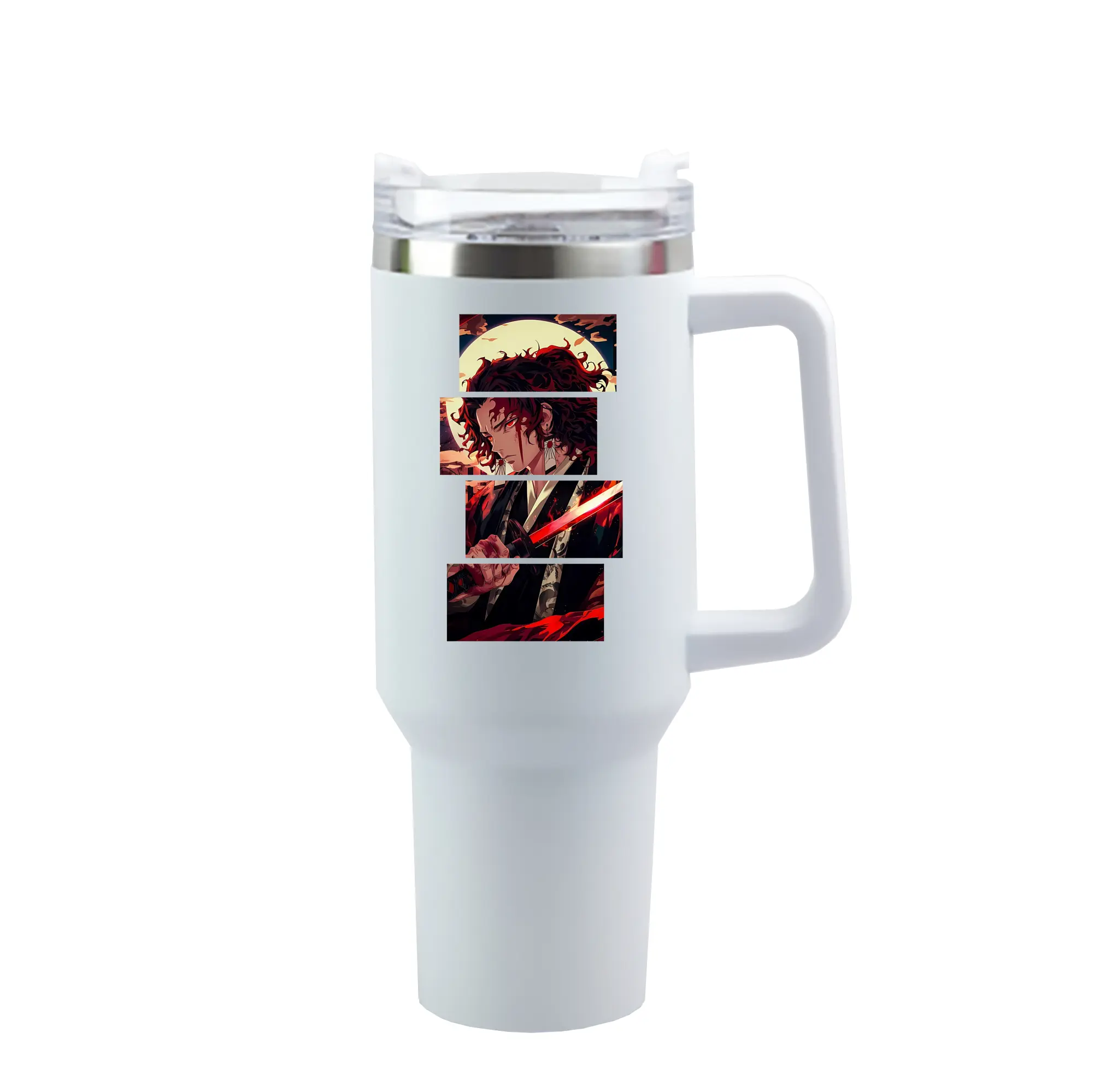 鬼滅の刃 グッズ,継国 縁壱 - 1200mL 車用タンブラー ・ クリスタルステッカー ・ 304ステンレス 内側 ・ 201ステンレス 外側 ・ 保温 保冷 ・ ハンドル＆ストロー付き ・ 通勤 ドライブ アウトドア用