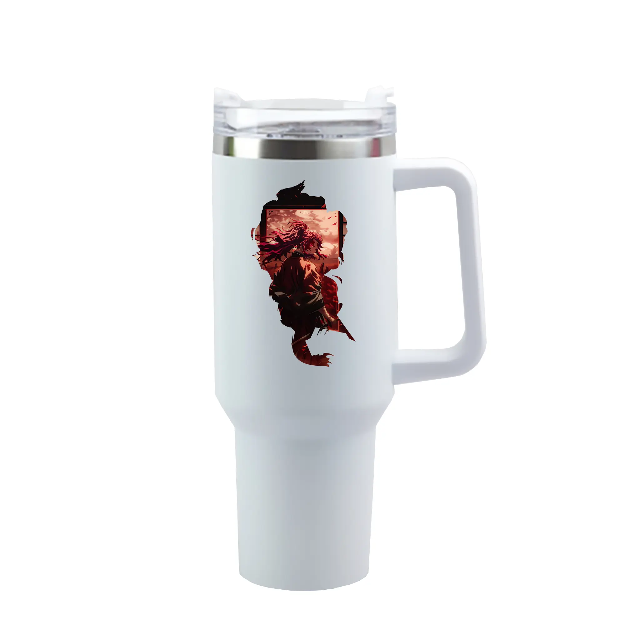 鬼滅の刃 グッズ,継国 縁壱 - 1200mL 車用タンブラー ・ クリスタルステッカー ・ 304ステンレス 内側 ・ 201ステンレス 外側 ・ 保温 保冷 ・ ハンドル＆ストロー付き ・ 通勤 ドライブ アウトドア用