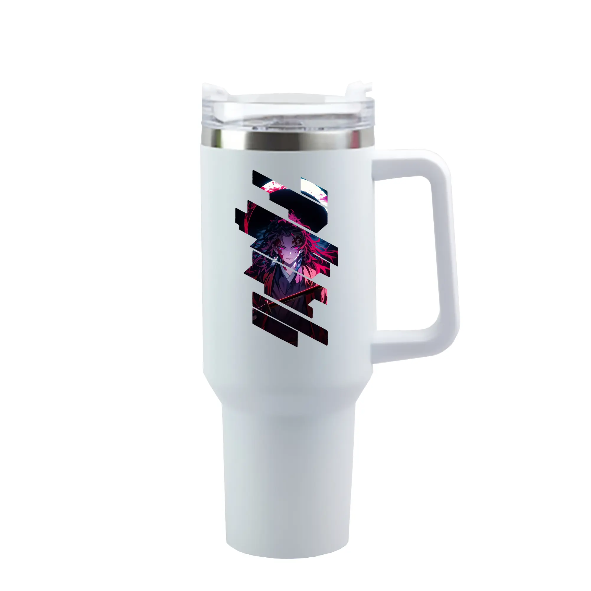 鬼滅の刃 グッズ,継国 縁壱 - 1200mL 車用タンブラー ・ クリスタルステッカー ・ 304ステンレス 内側 ・ 201ステンレス 外側 ・ 保温 保冷 ・ ハンドル＆ストロー付き ・ 通勤 ドライブ アウトドア用