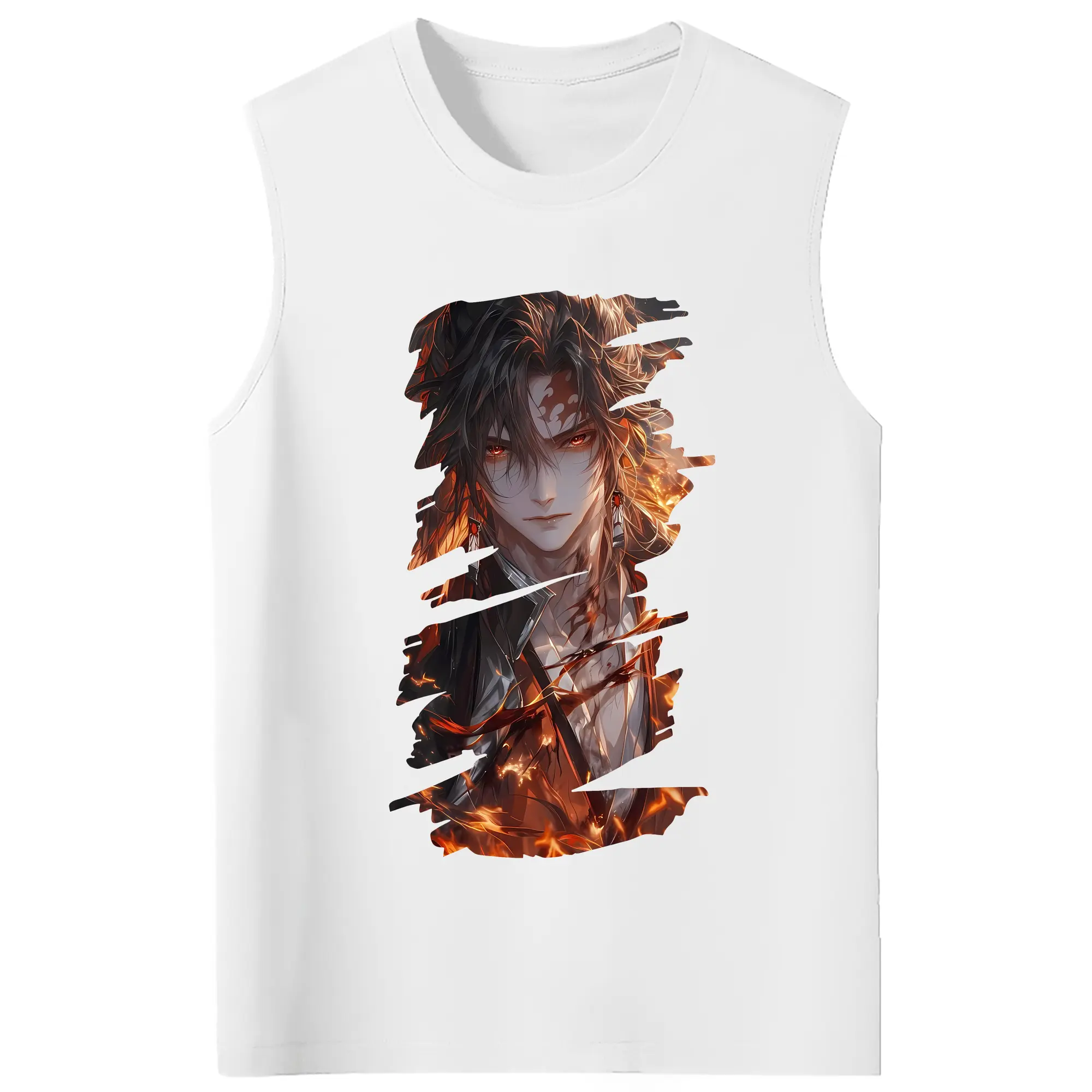 鬼滅の刃 グッズ,継国 縁壱 - コットン100％ タンクトップ ・ フロントプリント ・ タイトフィット ・ 快適 通気性 ・ スポーツ カジュアル 散歩用