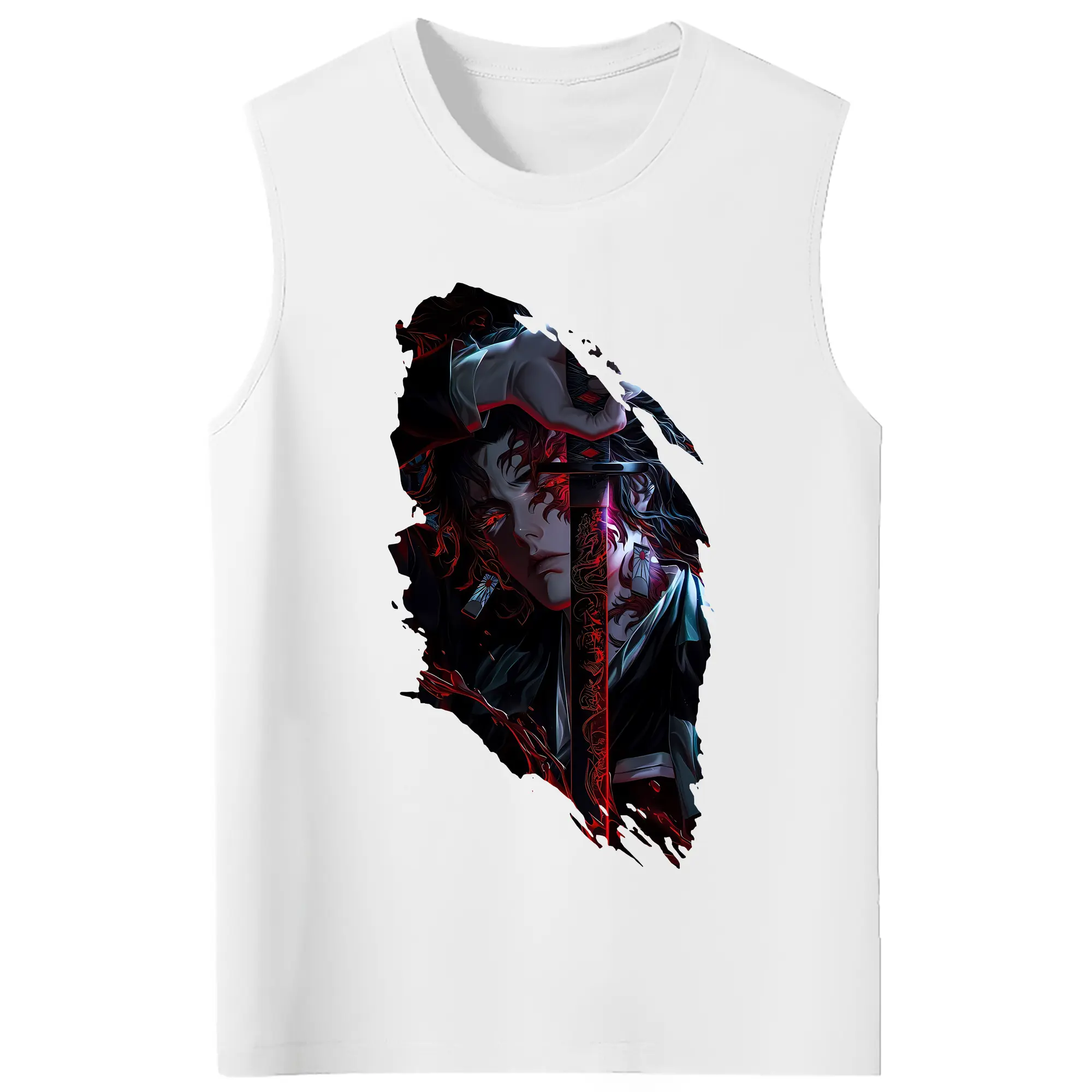 鬼滅の刃 グッズ,継国 縁壱 - コットン100％ タンクトップ ・ フロントプリント ・ タイトフィット ・ 快適 通気性 ・ スポーツ カジュアル 散歩用