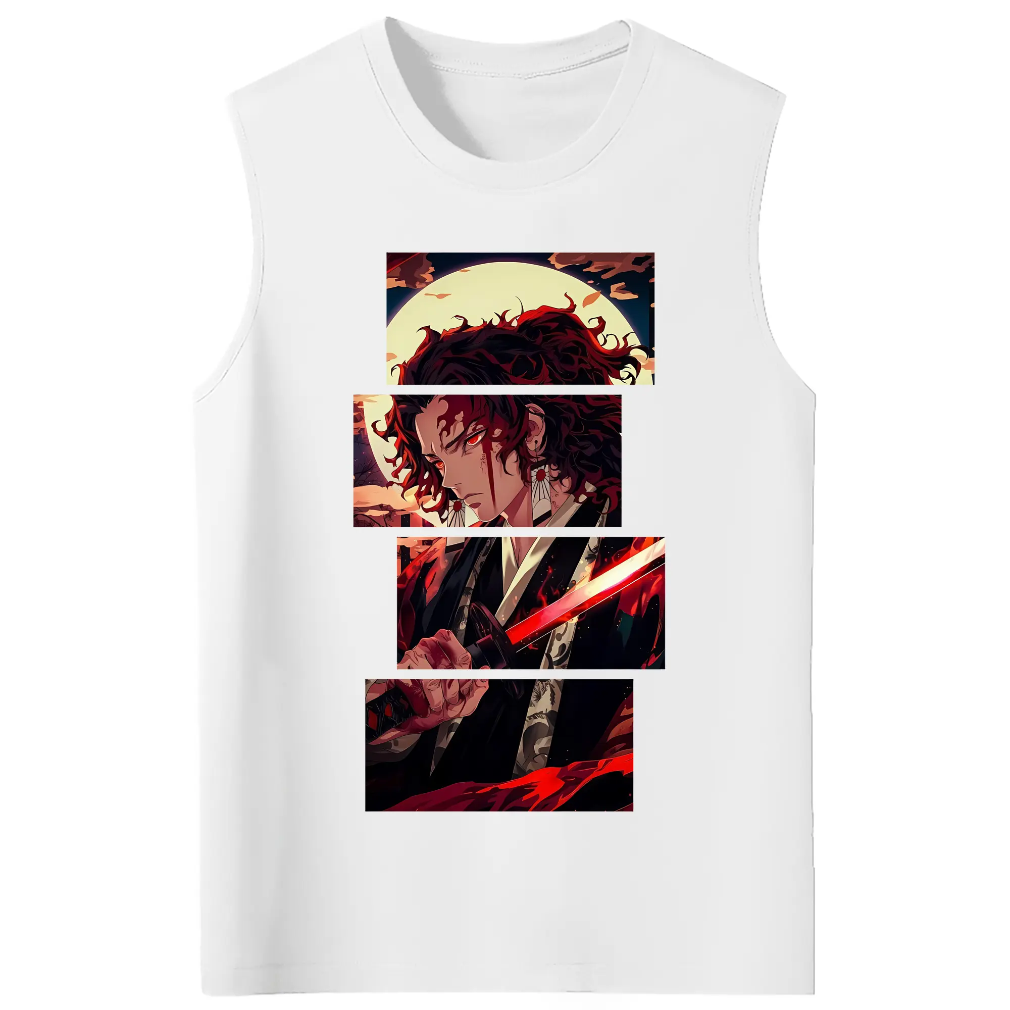 鬼滅の刃 グッズ,継国 縁壱 - コットン100％ タンクトップ ・ フロントプリント ・ タイトフィット ・ 快適 通気性 ・ スポーツ カジュアル 散歩用