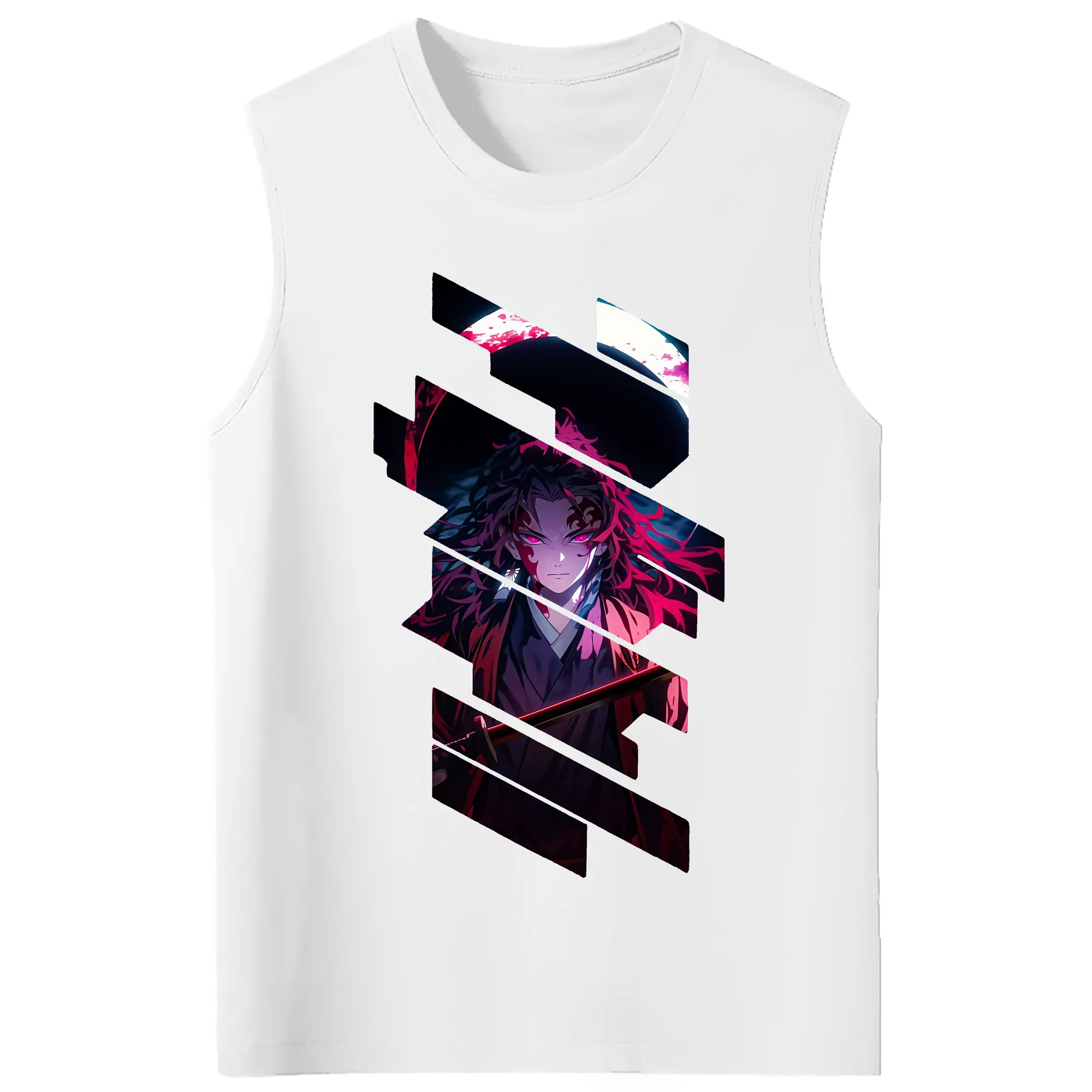 鬼滅の刃 グッズ,継国 縁壱 - コットン100％ タンクトップ ・ フロントプリント ・ タイトフィット ・ 快適 通気性 ・ スポーツ カジュアル 散歩用
