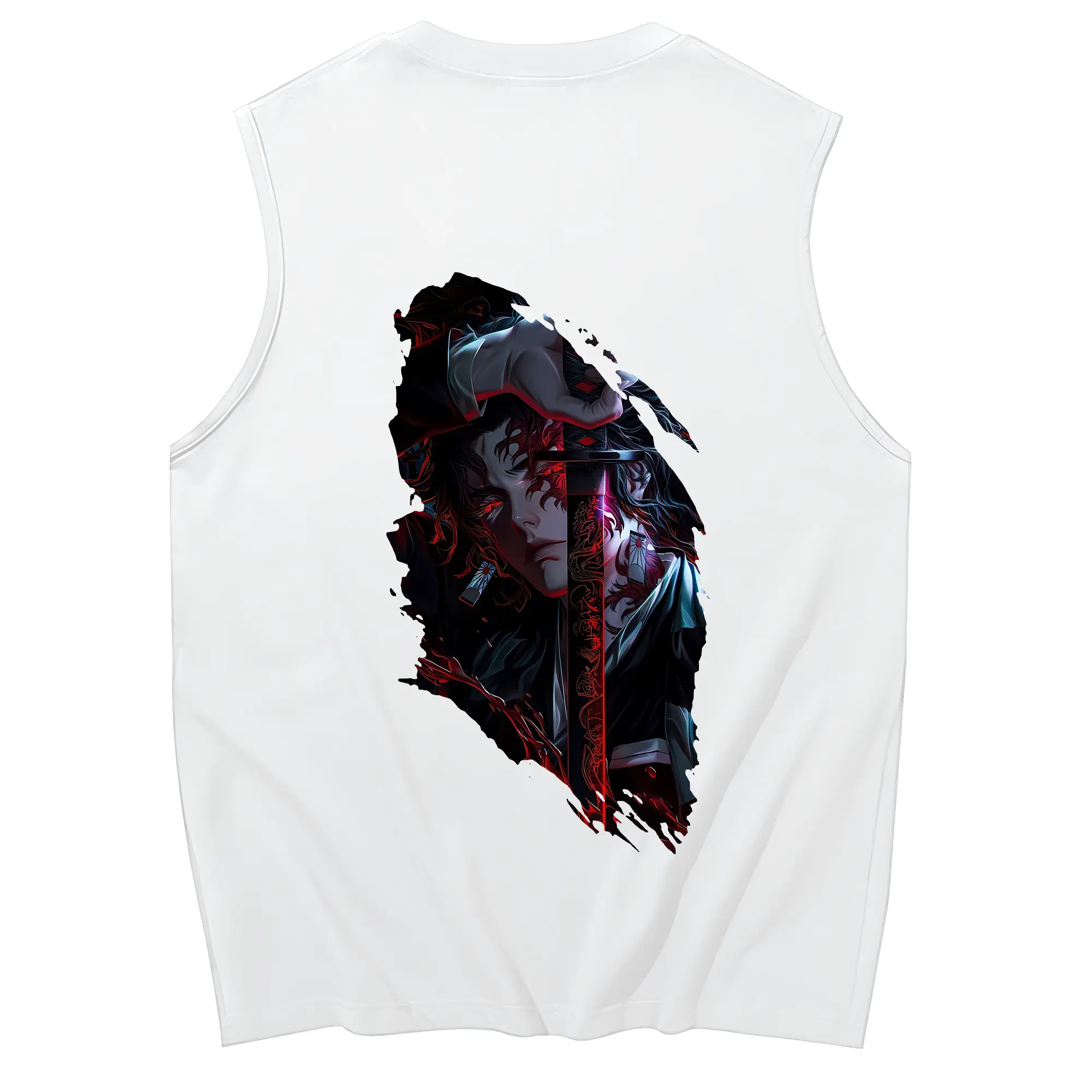 鬼滅の刃 グッズ,継国 縁壱 - コットン100％ タンクトップ ・ 背面プリント ・ タイトシルエット ・ 快適 通気性 ・ スポーツ カジュアル 散歩用