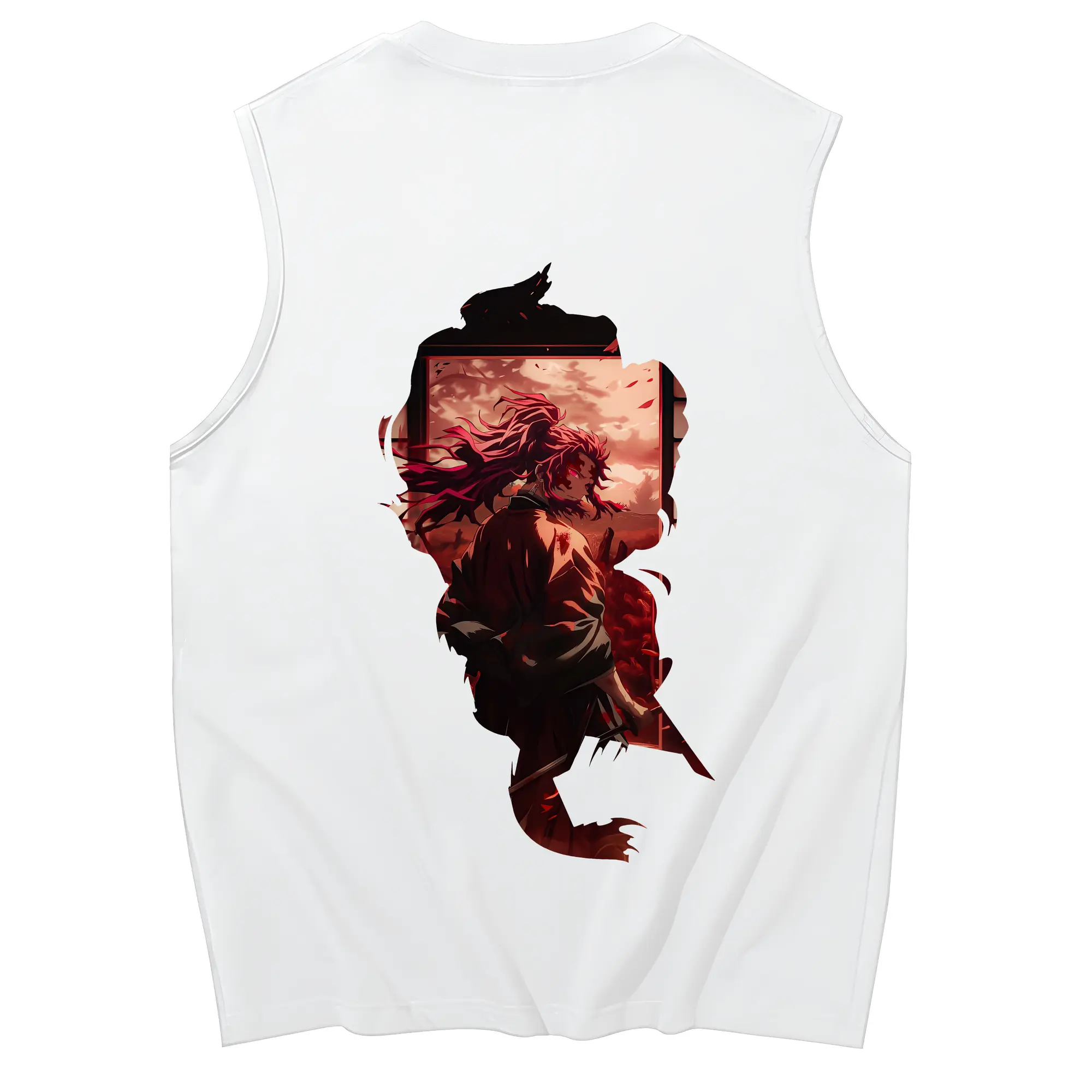 鬼滅の刃 グッズ,継国 縁壱 - コットン100％ タンクトップ ・ 背面プリント ・ タイトシルエット ・ 快適 通気性 ・ スポーツ カジュアル 散歩用