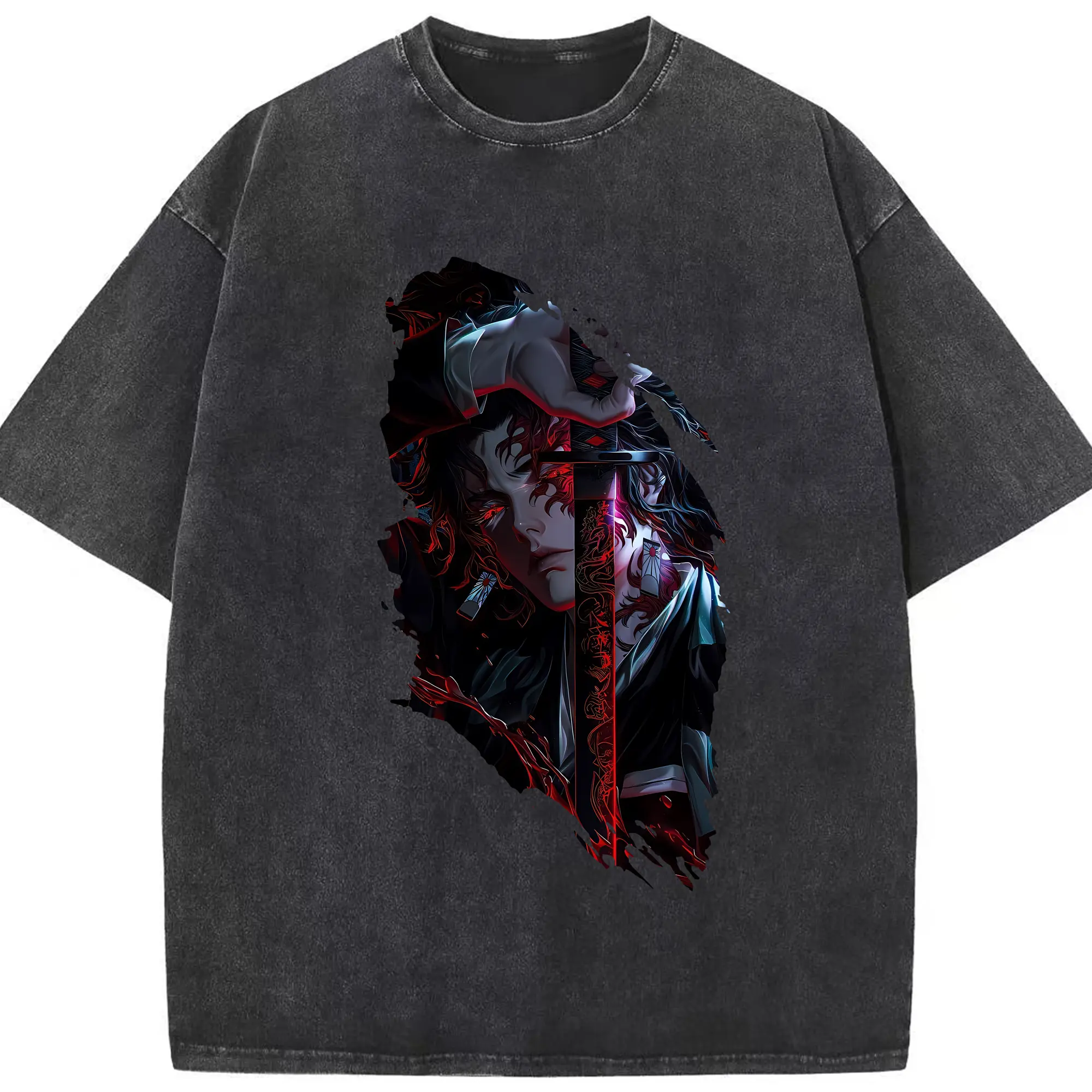 鬼滅の刃 グッズ,継国 縁壱 - 綿100％ ヴィンテージ風 半袖Tシャツ ・ フロントプリント ・ 柔らか肌触り ・ 通気性 快適 ・ スポーツ カジュアル 外出用