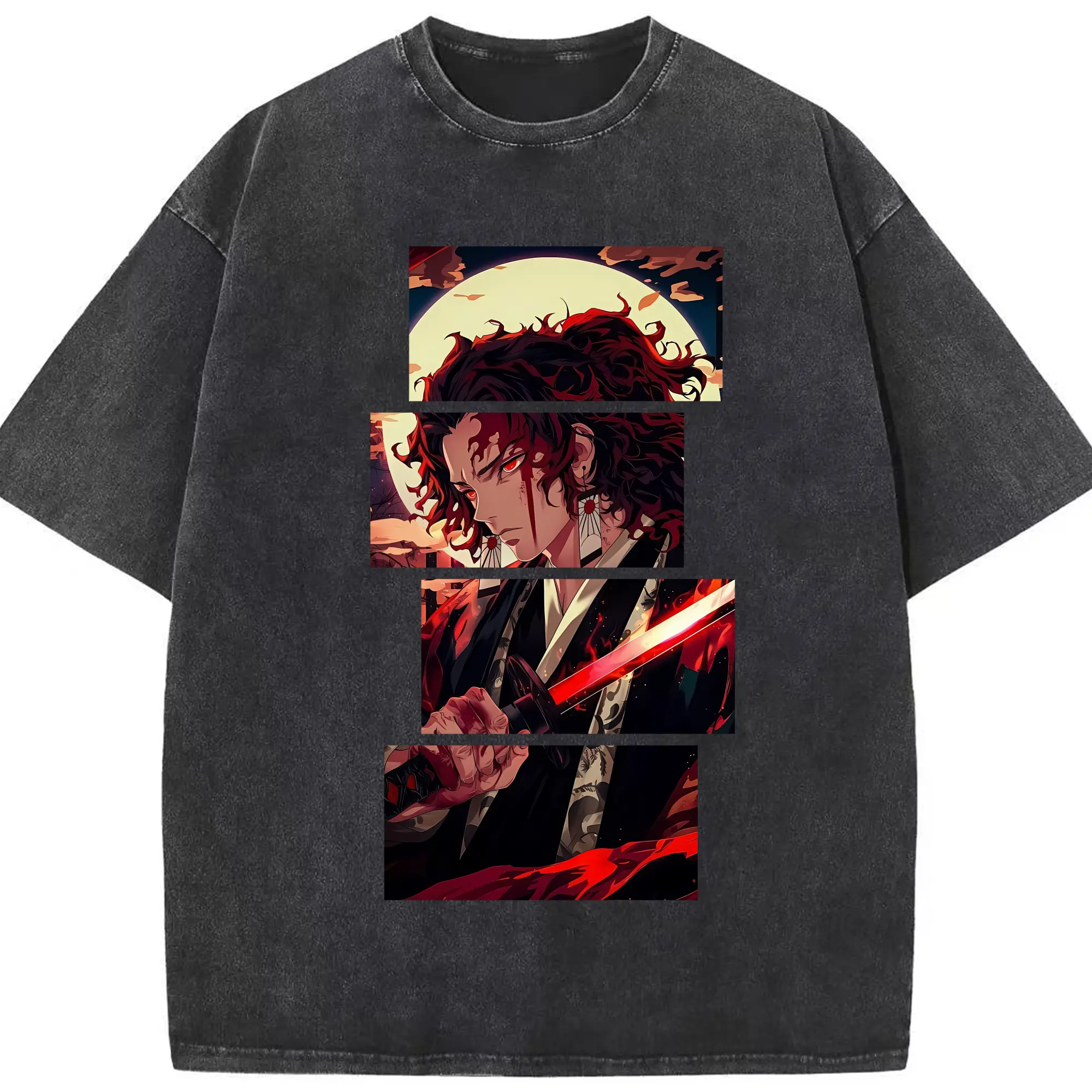 鬼滅の刃 グッズ,継国 縁壱 - 綿100％ ヴィンテージ風 半袖Tシャツ ・ フロントプリント ・ 柔らか肌触り ・ 通気性 快適 ・ スポーツ カジュアル 外出用