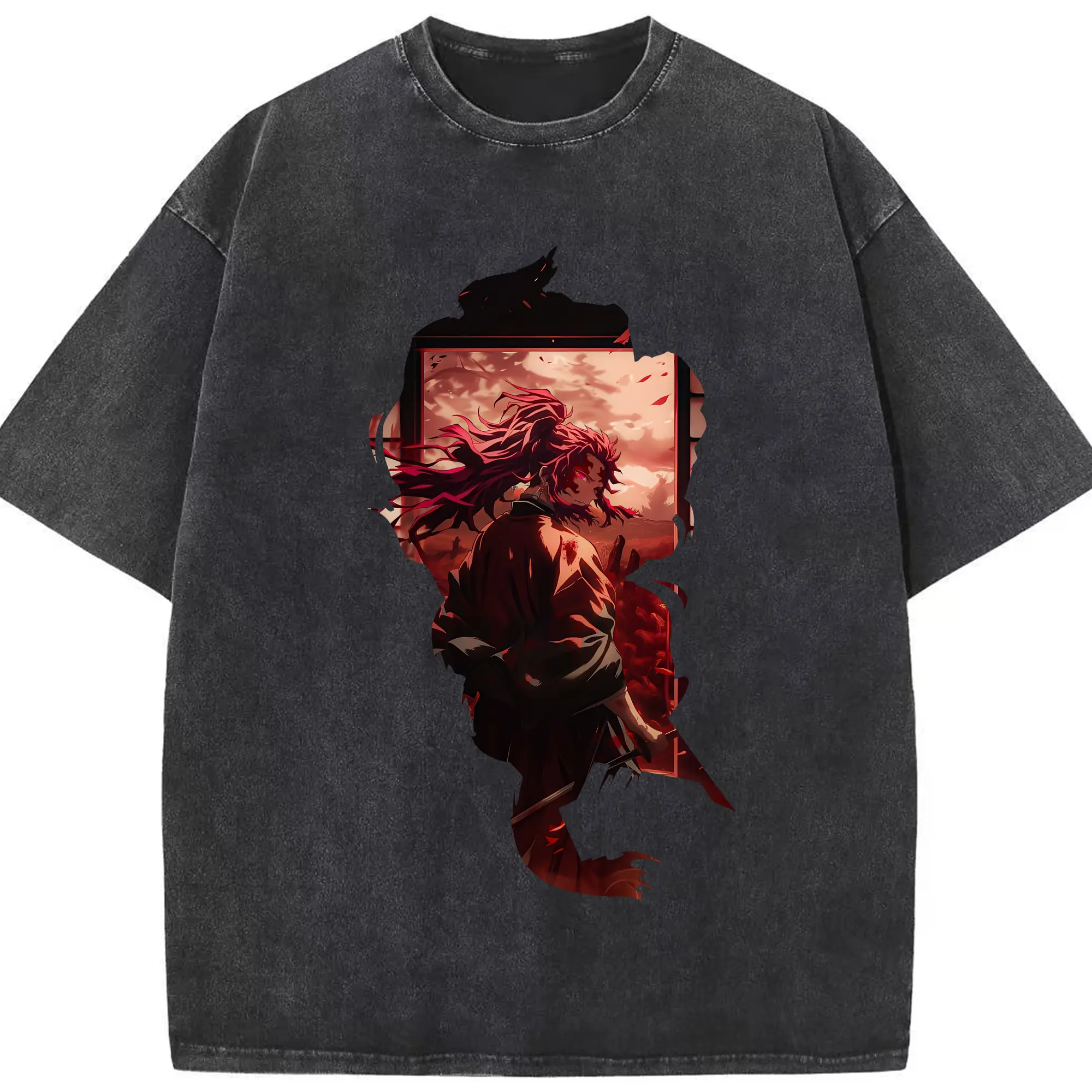 鬼滅の刃 グッズ,継国 縁壱 - 綿100％ ヴィンテージ風 半袖Tシャツ ・ フロントプリント ・ 柔らか肌触り ・ 通気性 快適 ・ スポーツ カジュアル 外出用
