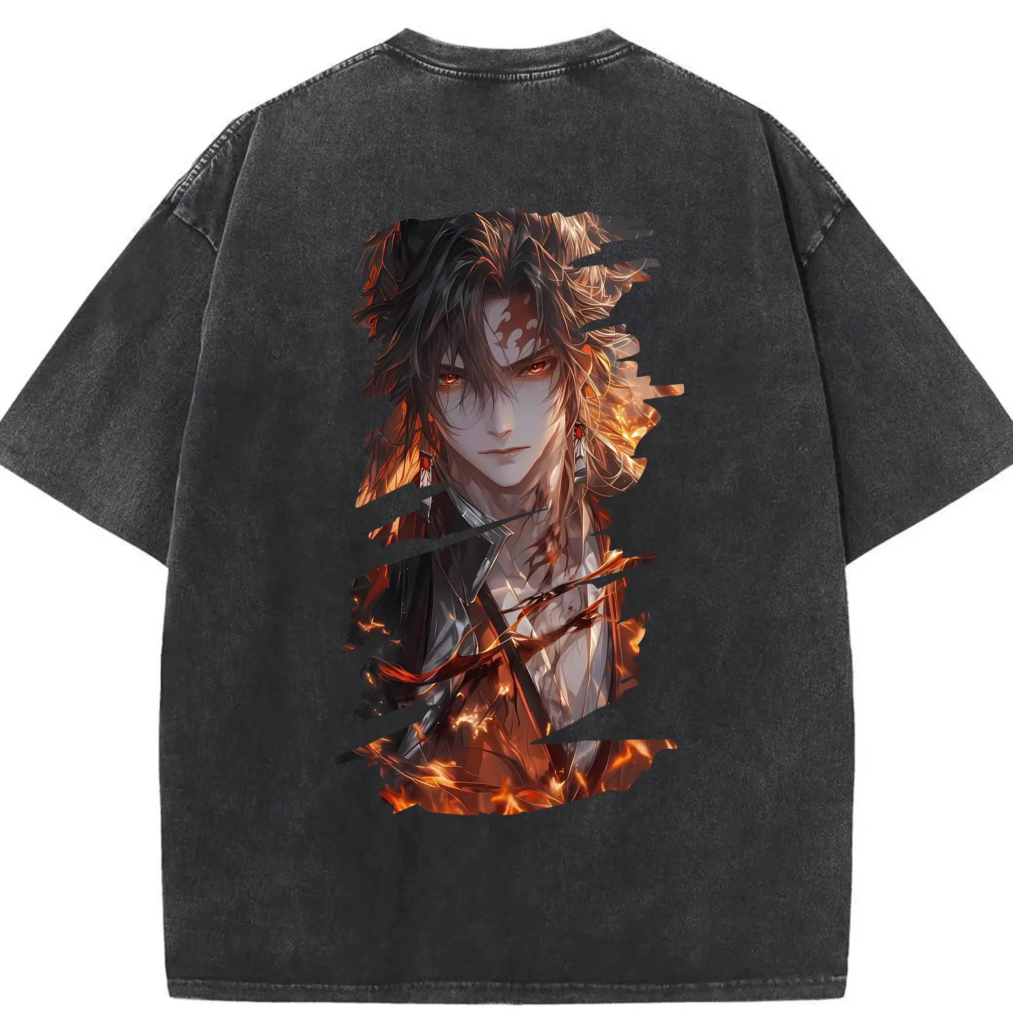 鬼滅の刃 グッズ,継国 縁壱 - 綿100％ ヴィンテージ風 半袖Tシャツ ・ 背面プリント ・ 柔らか肌触り ・ 通気性 快適 ・ スポーツ カジュアル 外出用