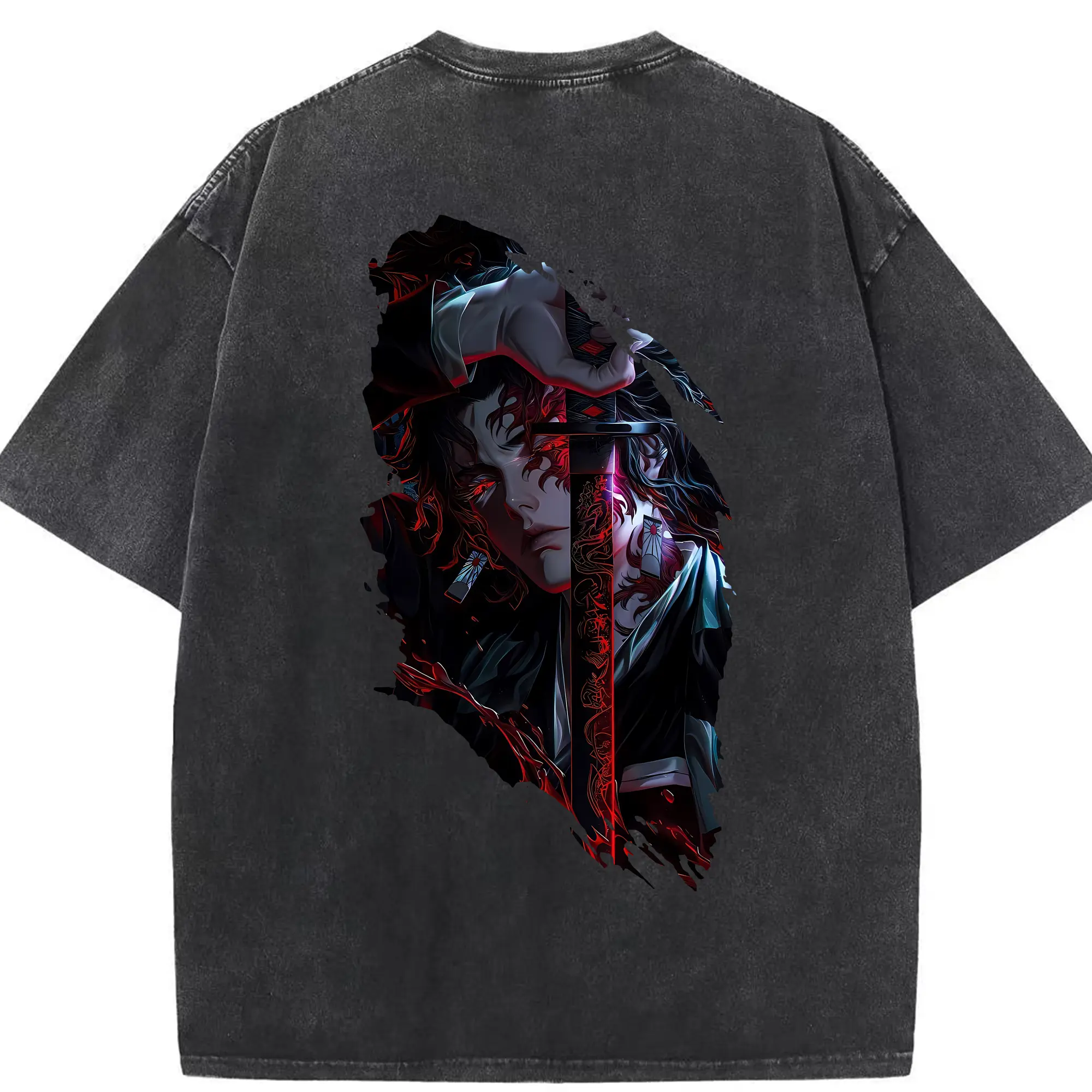 鬼滅の刃 グッズ,継国 縁壱 - 綿100％ ヴィンテージ風 半袖Tシャツ ・ 背面プリント ・ 柔らか肌触り ・ 通気性 快適 ・ スポーツ カジュアル 外出用