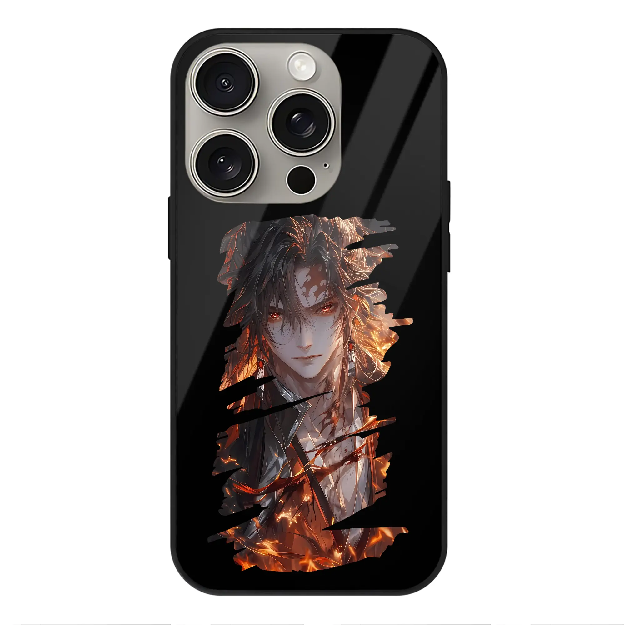 鬼滅の刃 グッズ,継国 縁壱 - IPhone15Pro対応 ・ スマホケース ・ 背面ガラス ・ TPU+強化ガラス ・ 耐衝撃 ・ 黄変防止 ・ ワイヤレス充電対応 ・ 3D立体ボタン