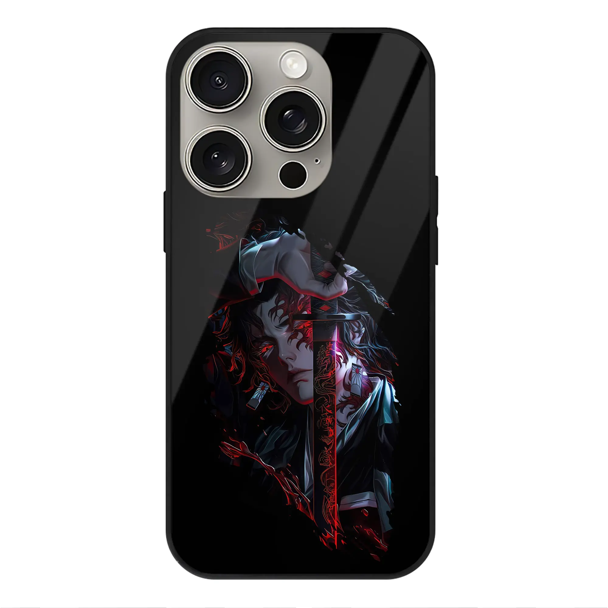 鬼滅の刃 グッズ,継国 縁壱 - IPhone15Pro対応 ・ スマホケース ・ 背面ガラス ・ TPU+強化ガラス ・ 耐衝撃 ・ 黄変防止 ・ ワイヤレス充電対応 ・ 3D立体ボタン