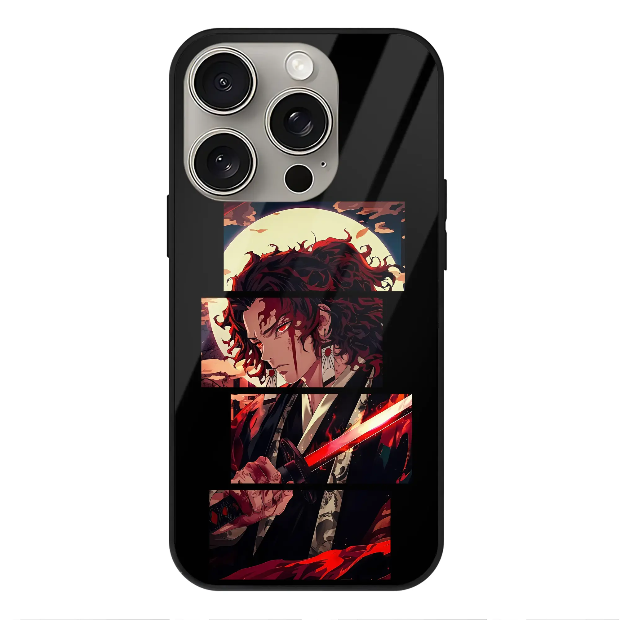 鬼滅の刃 グッズ,継国 縁壱 - IPhone15Pro対応 ・ スマホケース ・ 背面ガラス ・ TPU+強化ガラス ・ 耐衝撃 ・ 黄変防止 ・ ワイヤレス充電対応 ・ 3D立体ボタン