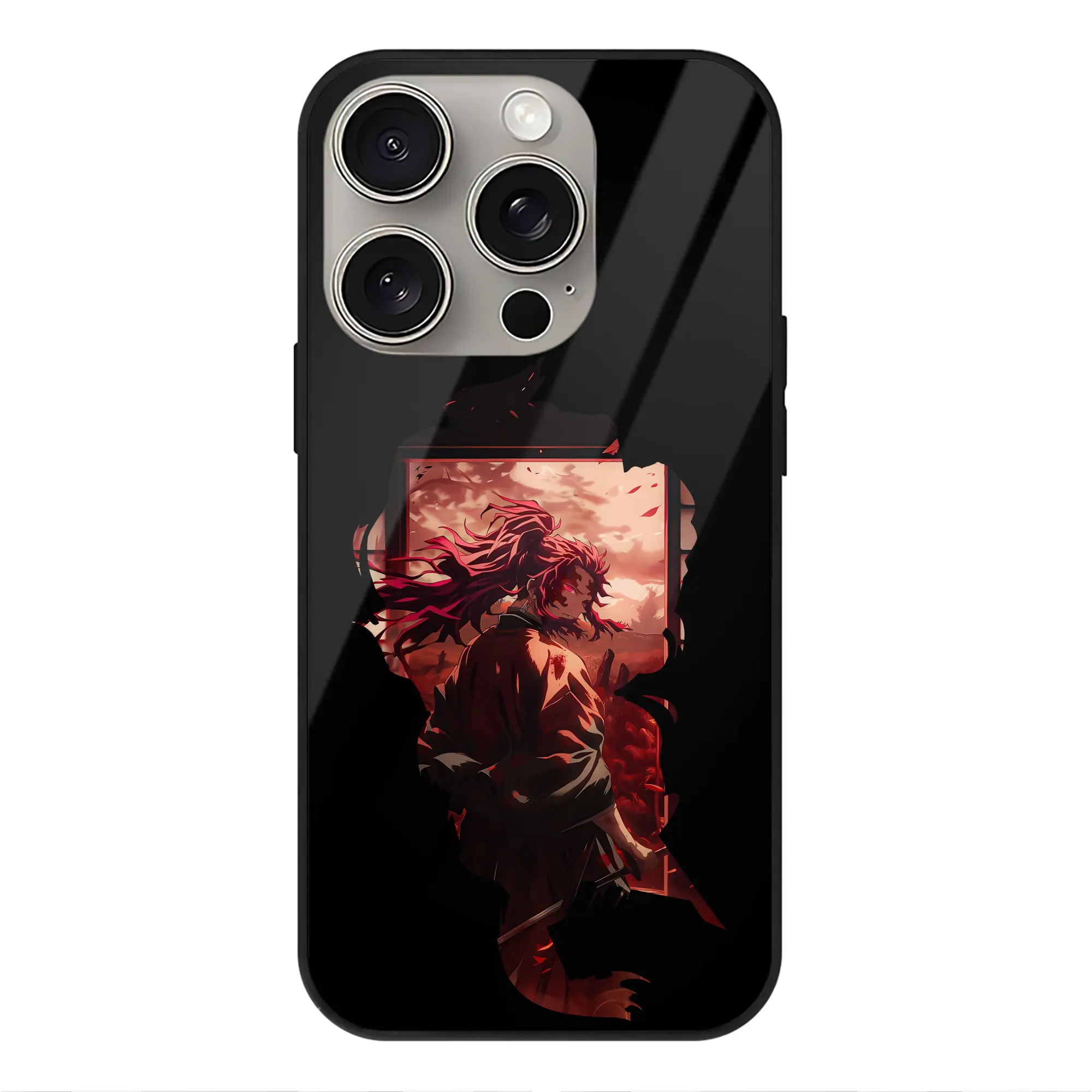 鬼滅の刃 グッズ,継国 縁壱 - IPhone15Pro対応 ・ スマホケース ・ 背面ガラス ・ TPU+強化ガラス ・ 耐衝撃 ・ 黄変防止 ・ ワイヤレス充電対応 ・ 3D立体ボタン