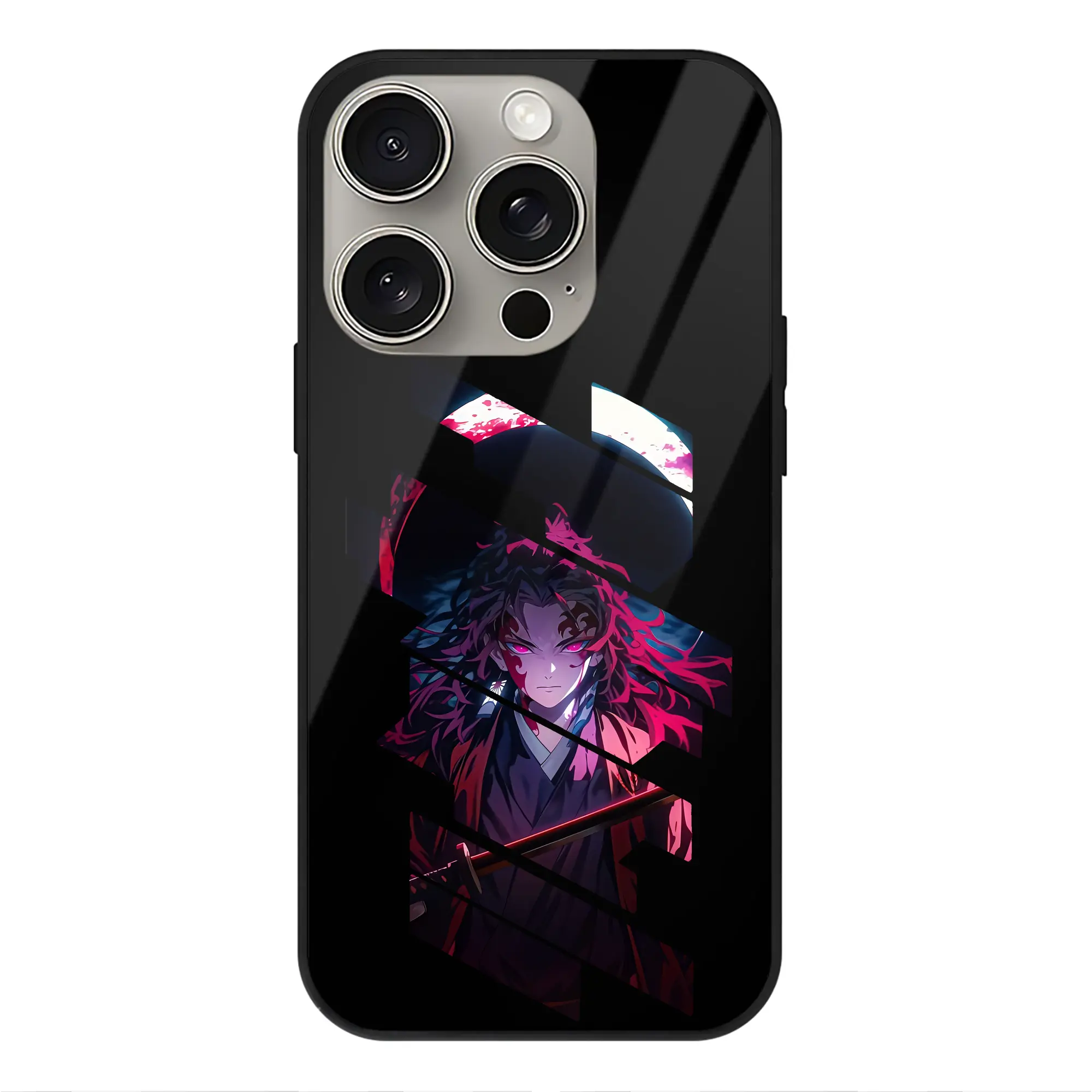 鬼滅の刃 グッズ,継国 縁壱 - IPhone15Pro対応 ・ スマホケース ・ 背面ガラス ・ TPU+強化ガラス ・ 耐衝撃 ・ 黄変防止 ・ ワイヤレス充電対応 ・ 3D立体ボタン