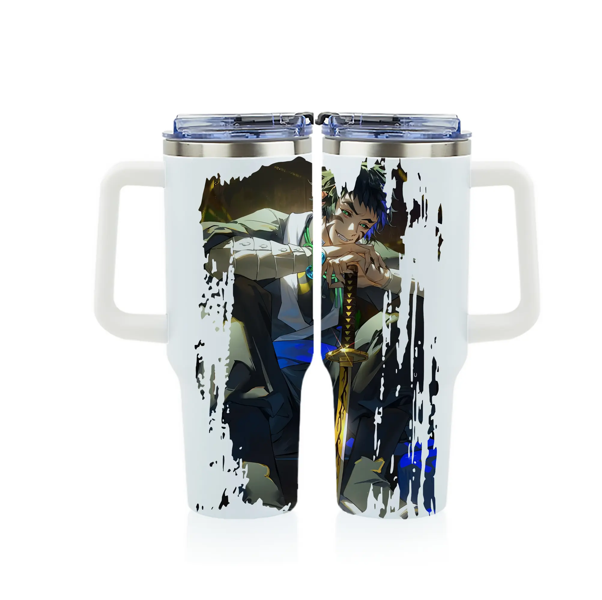 鬼滅の刃 グッズ,獪岳 - 1200mL フルプリント車用タンブラー ・ 304ステンレス 内側 ・ 201ステンレス 外側 ・ 保温 保冷 ・ 通勤 ドライブ アウトドア用