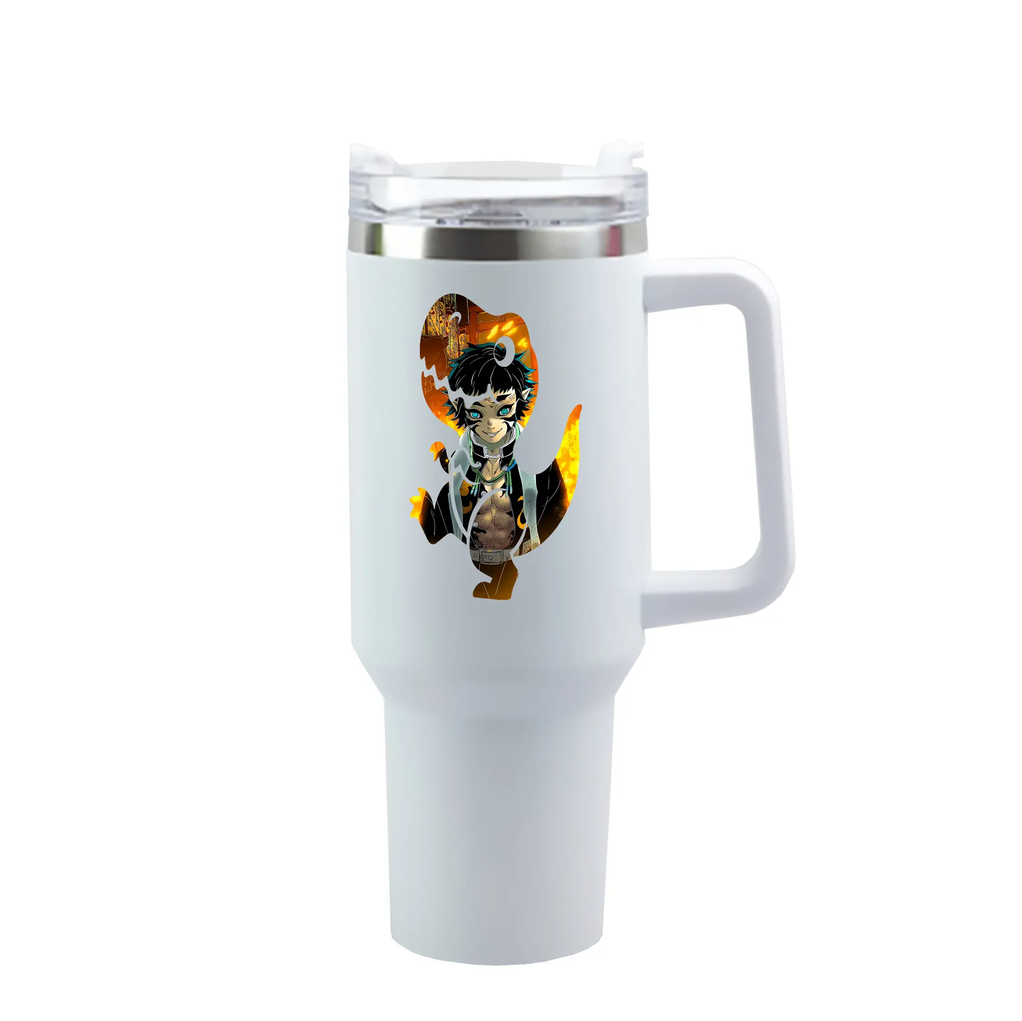 鬼滅の刃 グッズ,獪岳 - 1200mL 車用タンブラー ・ クリスタルステッカー ・ 304ステンレス 内側 ・ 201ステンレス 外側 ・ 保温 保冷 ・ ハンドル＆ストロー付き ・ 通勤 ドライブ アウトドア用