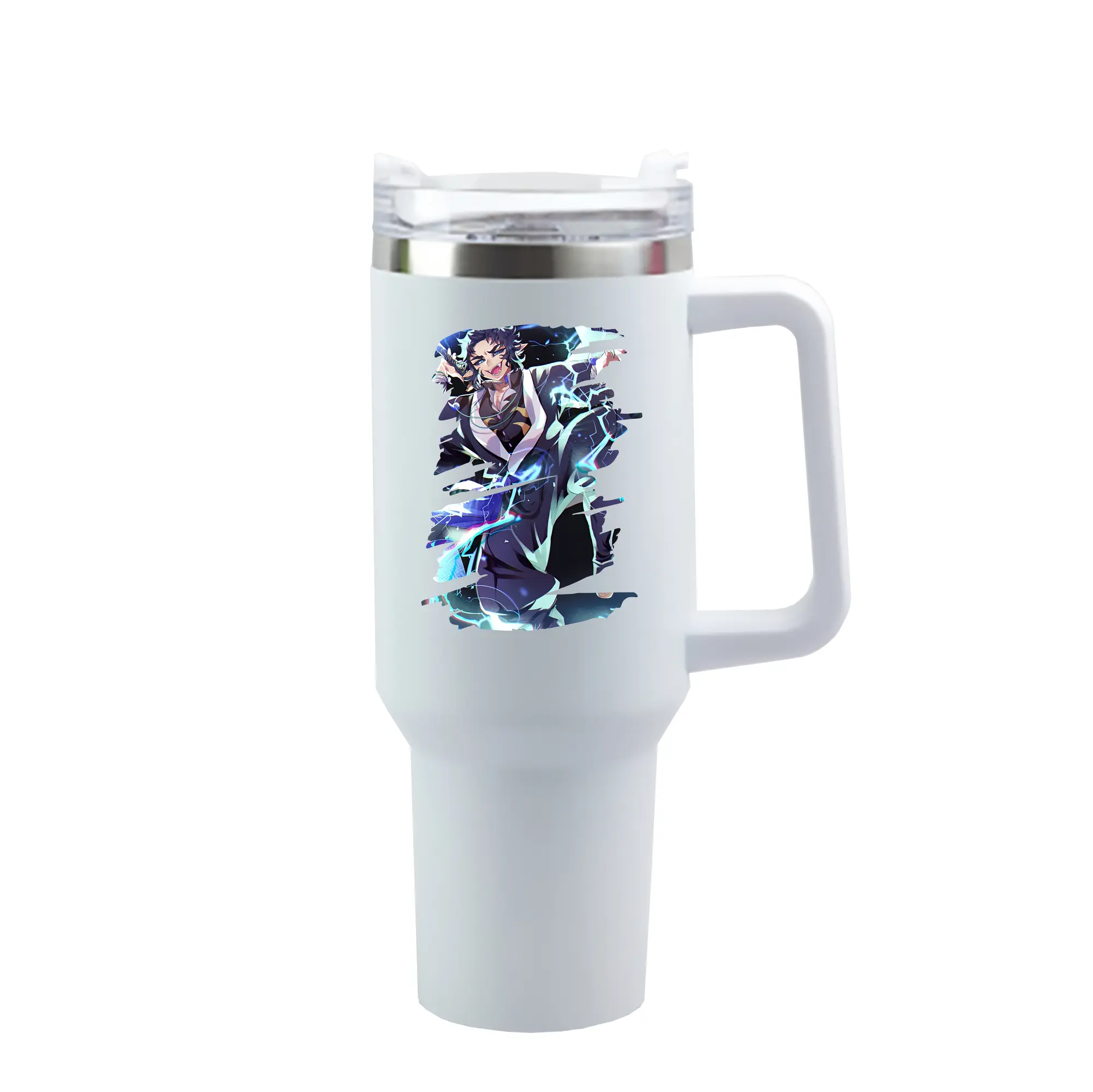 鬼滅の刃 グッズ,獪岳 - 1200mL 車用タンブラー ・ クリスタルステッカー ・ 304ステンレス 内側 ・ 201ステンレス 外側 ・ 保温 保冷 ・ ハンドル＆ストロー付き ・ 通勤 ドライブ アウトドア用