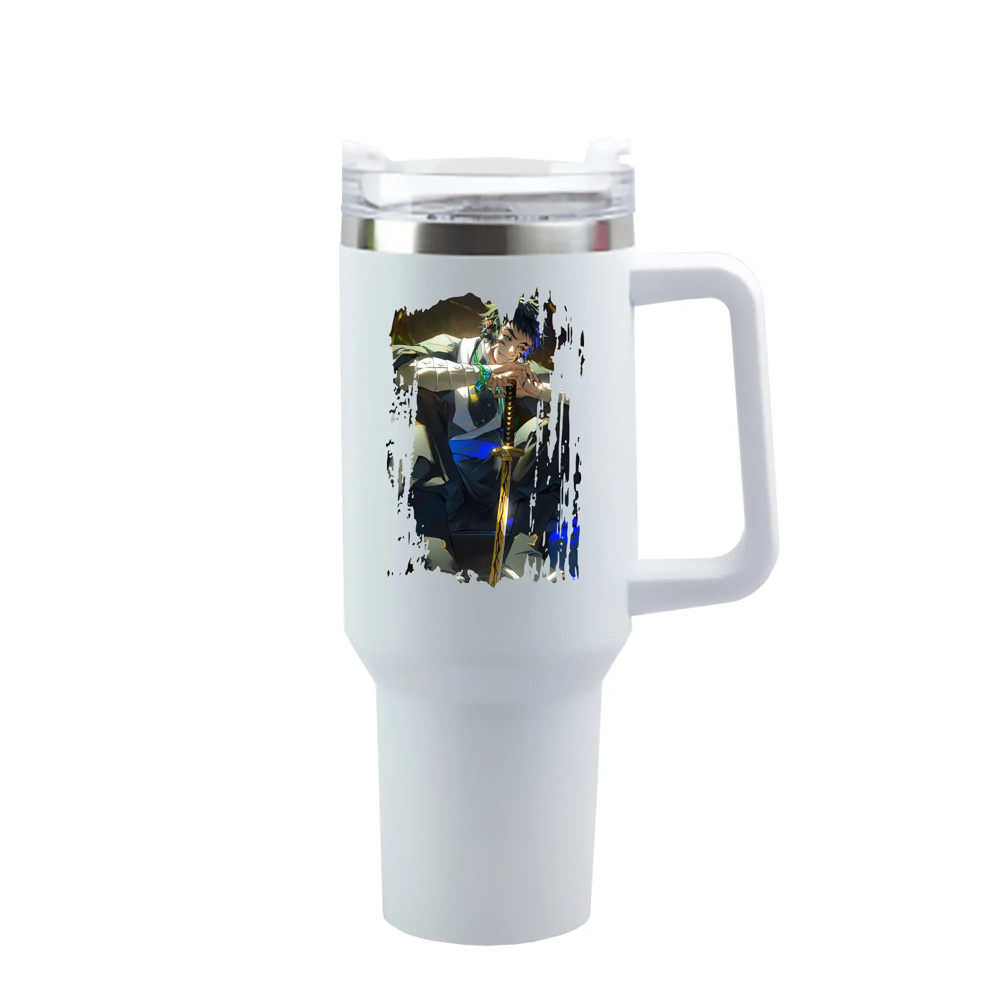 鬼滅の刃 グッズ,獪岳 - 1200mL 車用タンブラー ・ クリスタルステッカー ・ 304ステンレス 内側 ・ 201ステンレス 外側 ・ 保温 保冷 ・ ハンドル＆ストロー付き ・ 通勤 ドライブ アウトドア用