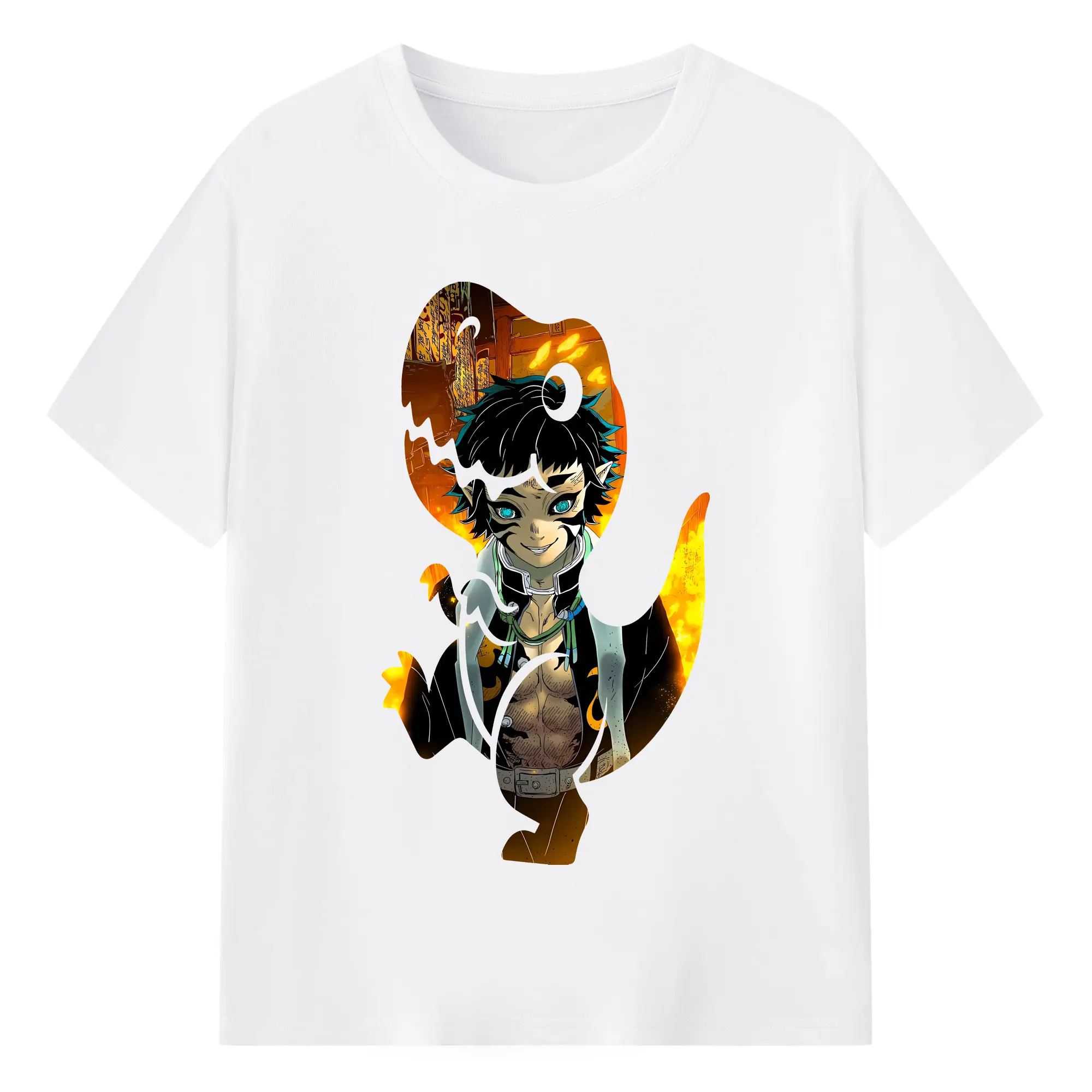 鬼滅の刃 グッズ,獪岳 - 綿100％ 半袖Tシャツ ・ フロントプリント ・ 快適 通気性 ・ 日常使い 散歩 スポーツ用