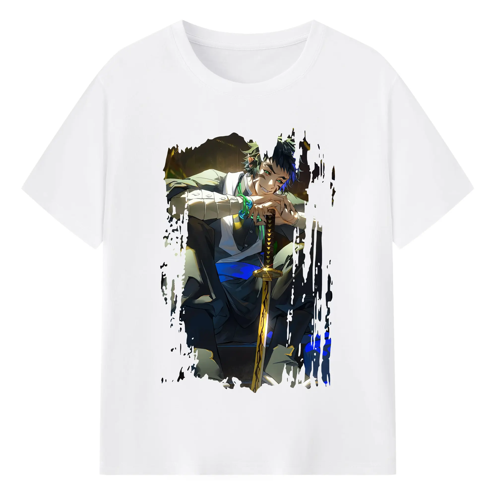 鬼滅の刃 グッズ,獪岳 - 綿100％ 半袖Tシャツ ・ フロントプリント ・ 快適 通気性 ・ 日常使い 散歩 スポーツ用