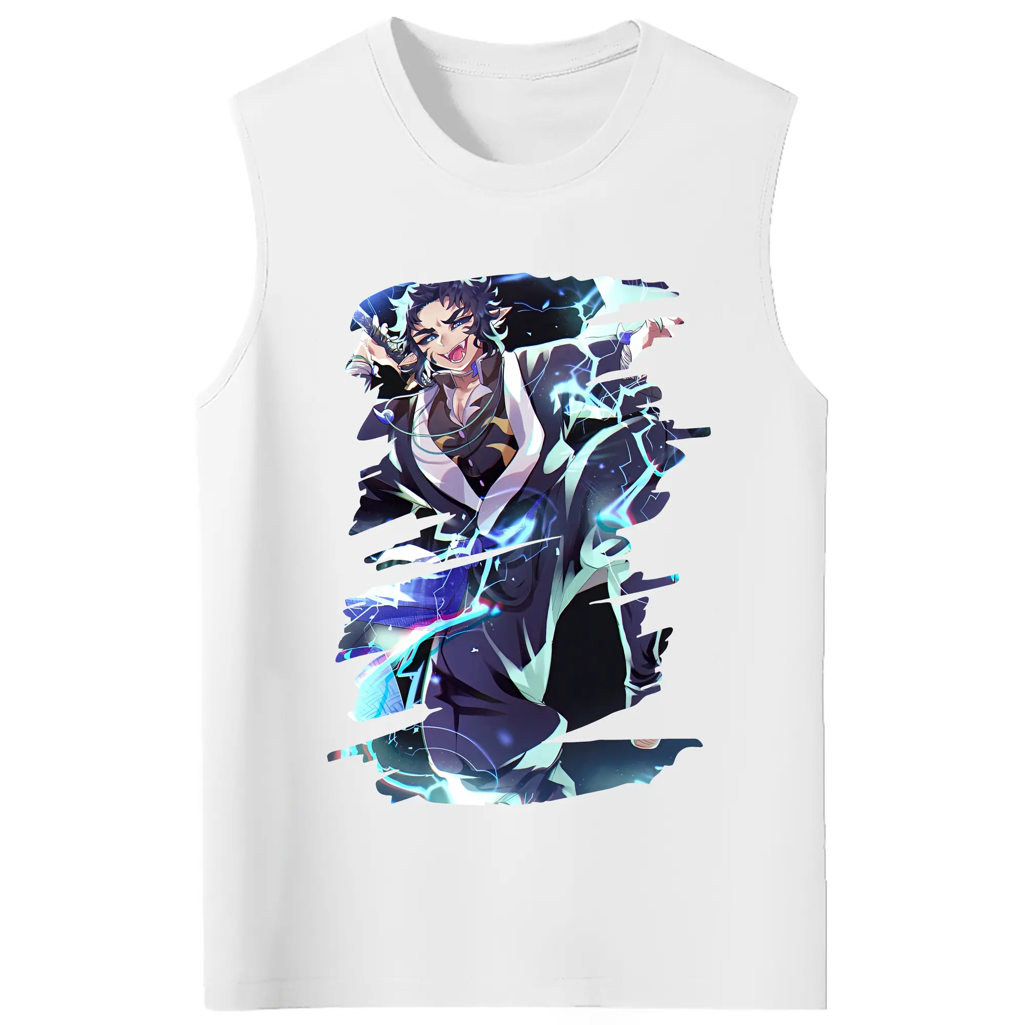 鬼滅の刃 グッズ,獪岳 - コットン100％ タンクトップ ・ フロントプリント ・ タイトフィット ・ 快適 通気性 ・ スポーツ カジュアル 散歩用