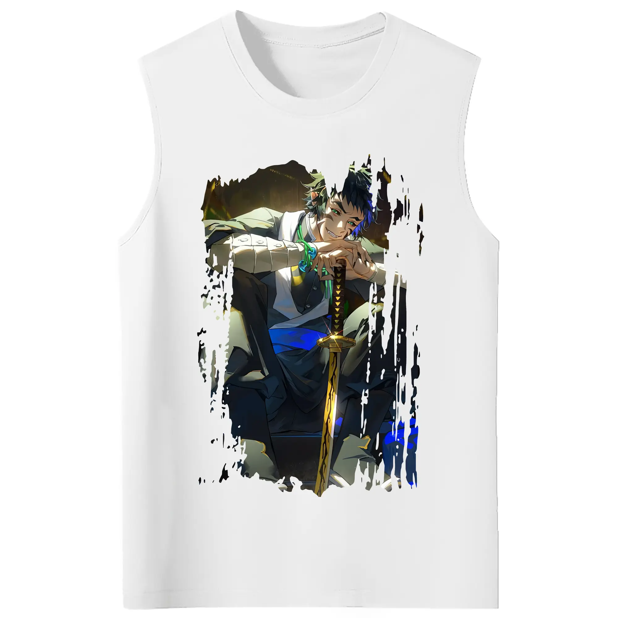 鬼滅の刃 グッズ,獪岳 - コットン100％ タンクトップ ・ フロントプリント ・ タイトフィット ・ 快適 通気性 ・ スポーツ カジュアル 散歩用