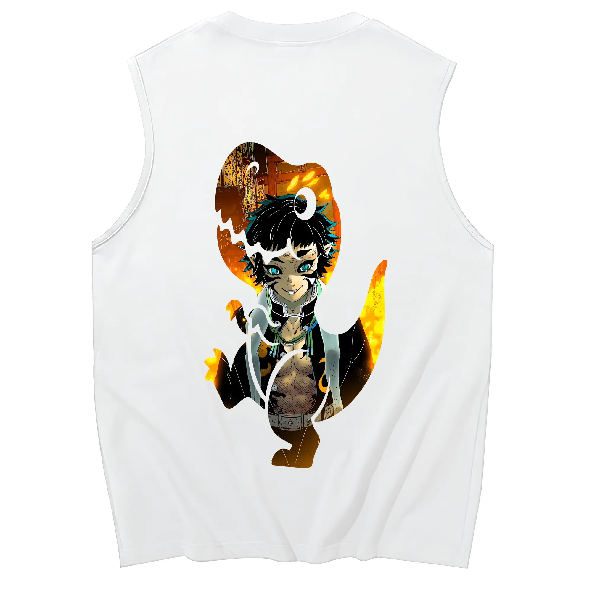鬼滅の刃 グッズ,獪岳 - コットン100％ タンクトップ ・ 背面プリント ・ タイトシルエット ・ 快適 通気性 ・ スポーツ カジュアル 散歩用