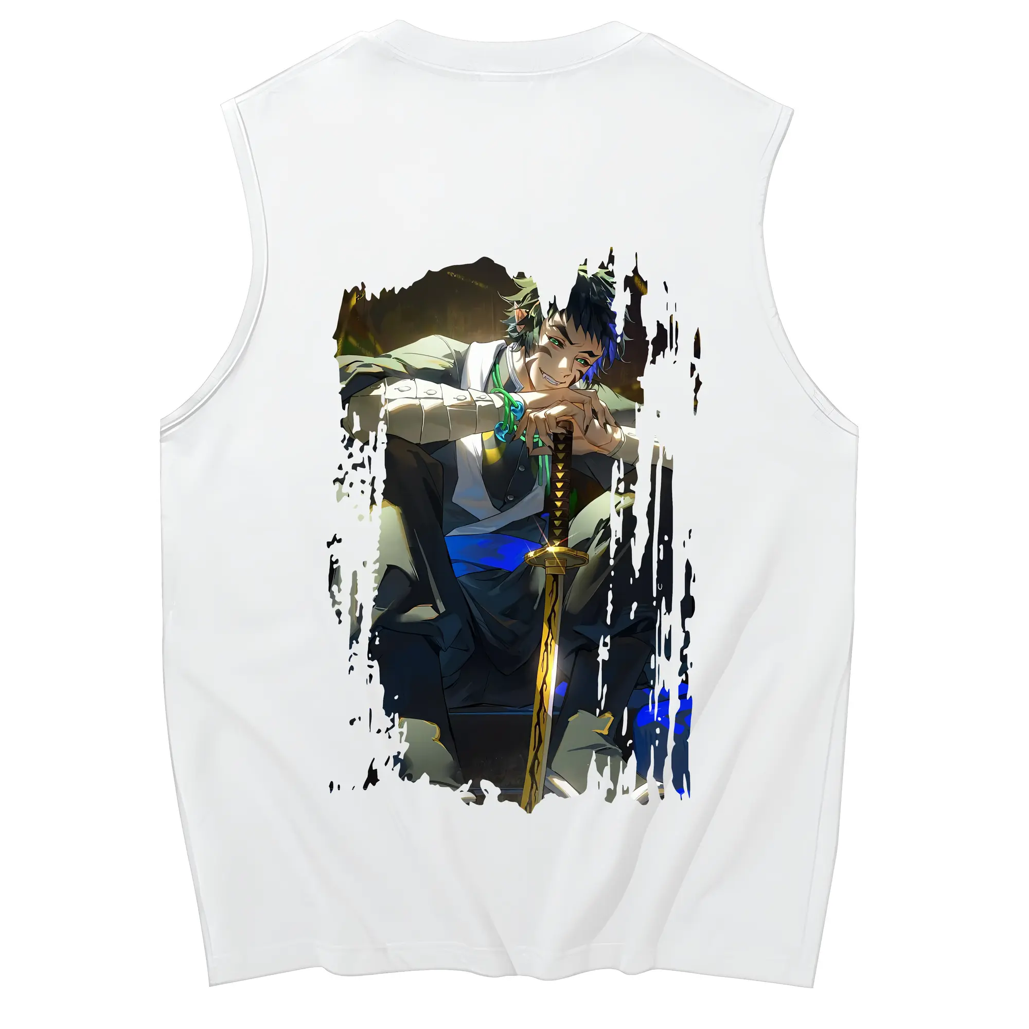 鬼滅の刃 グッズ,獪岳 - コットン100％ タンクトップ ・ 背面プリント ・ タイトシルエット ・ 快適 通気性 ・ スポーツ カジュアル 散歩用