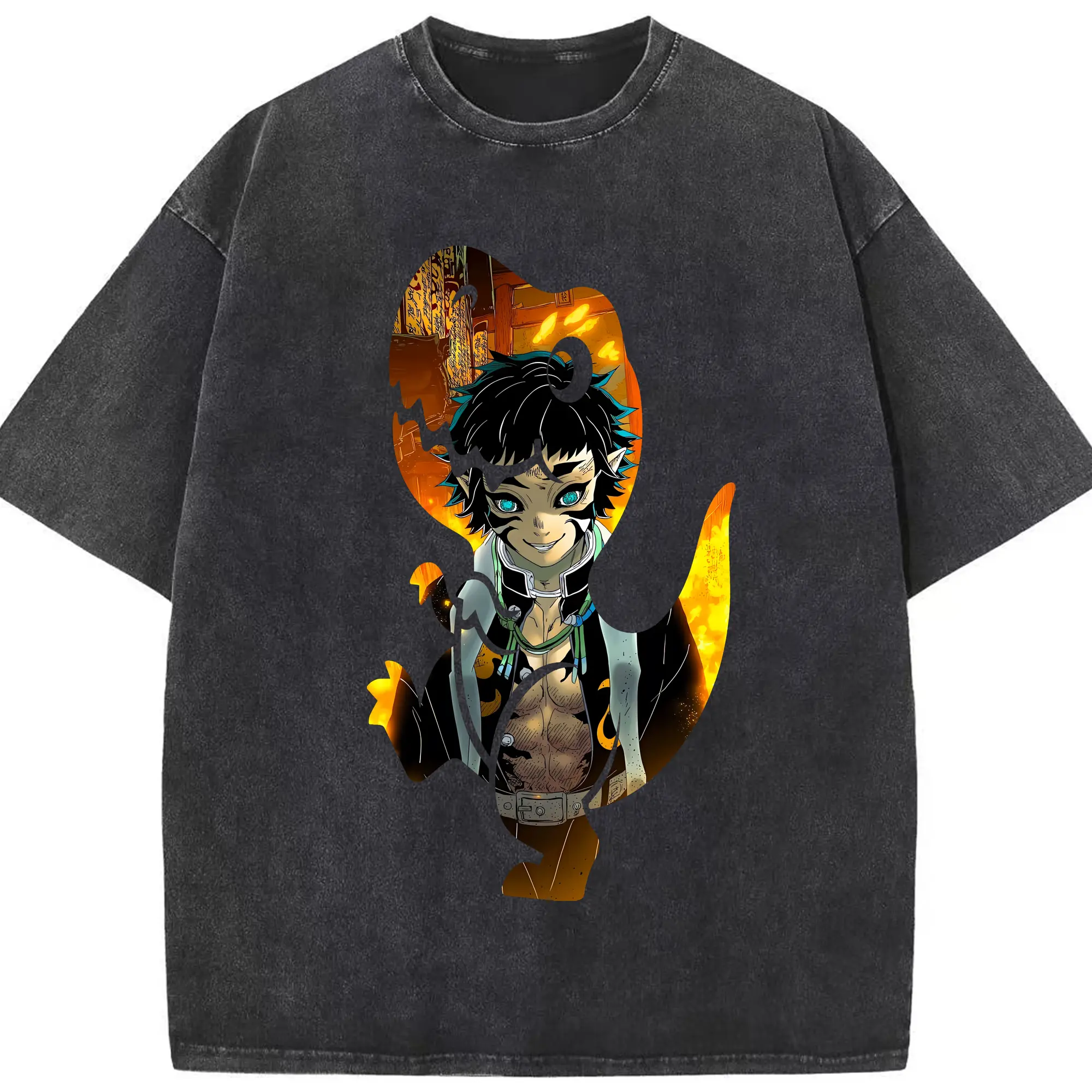 鬼滅の刃 グッズ,獪岳 - 綿100％ ヴィンテージ風 半袖Tシャツ ・ フロントプリント ・ 柔らか肌触り ・ 通気性 快適 ・ スポーツ カジュアル 外出用