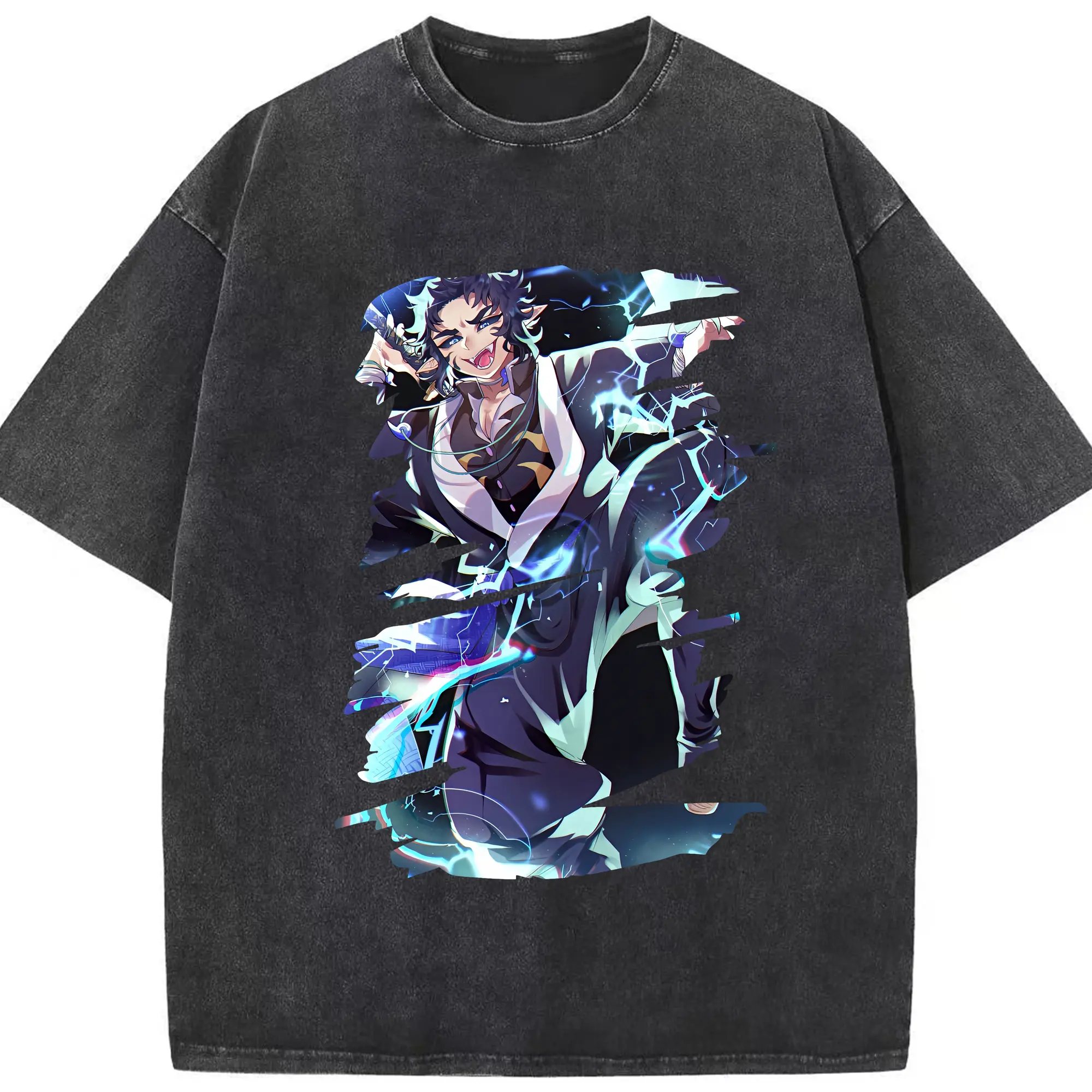 鬼滅の刃 グッズ,獪岳 - 綿100％ ヴィンテージ風 半袖Tシャツ ・ フロントプリント ・ 柔らか肌触り ・ 通気性 快適 ・ スポーツ カジュアル 外出用