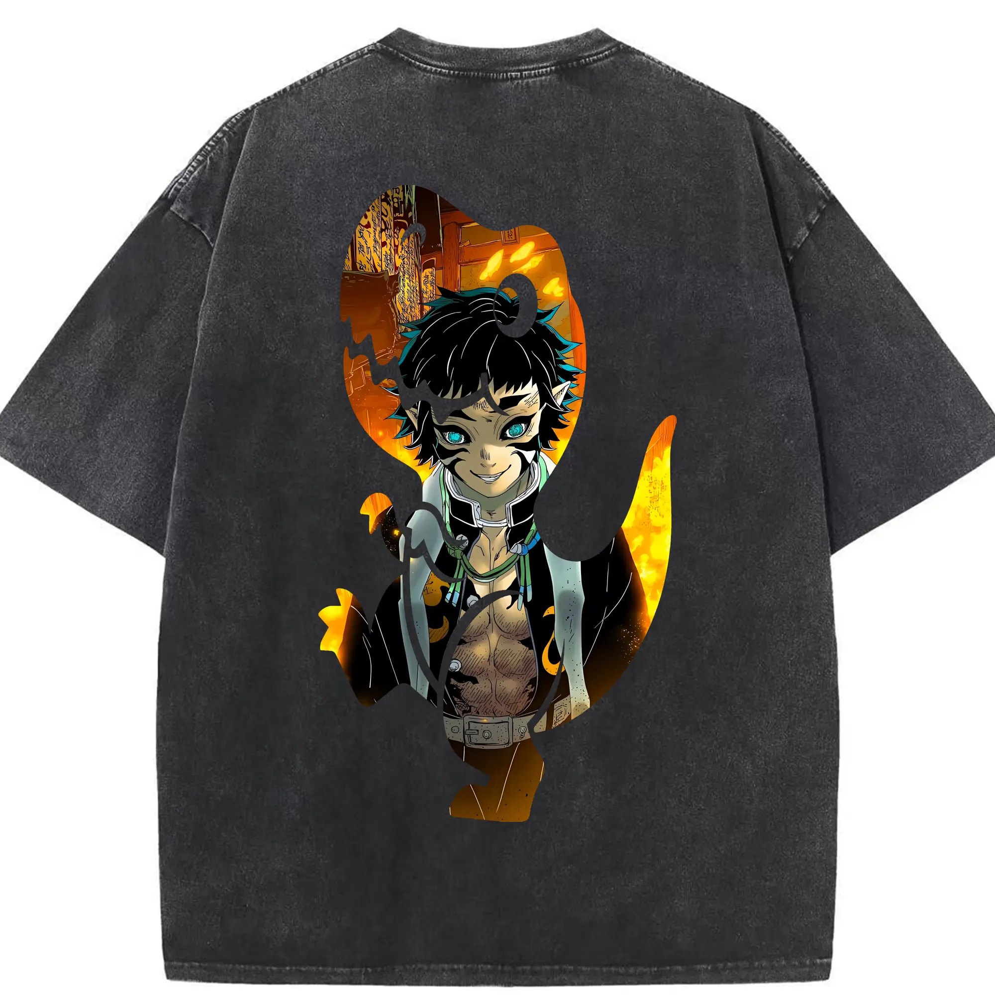 鬼滅の刃 グッズ,獪岳 - 綿100％ ヴィンテージ風 半袖Tシャツ ・ 背面プリント ・ 柔らか肌触り ・ 通気性 快適 ・ スポーツ カジュアル 外出用