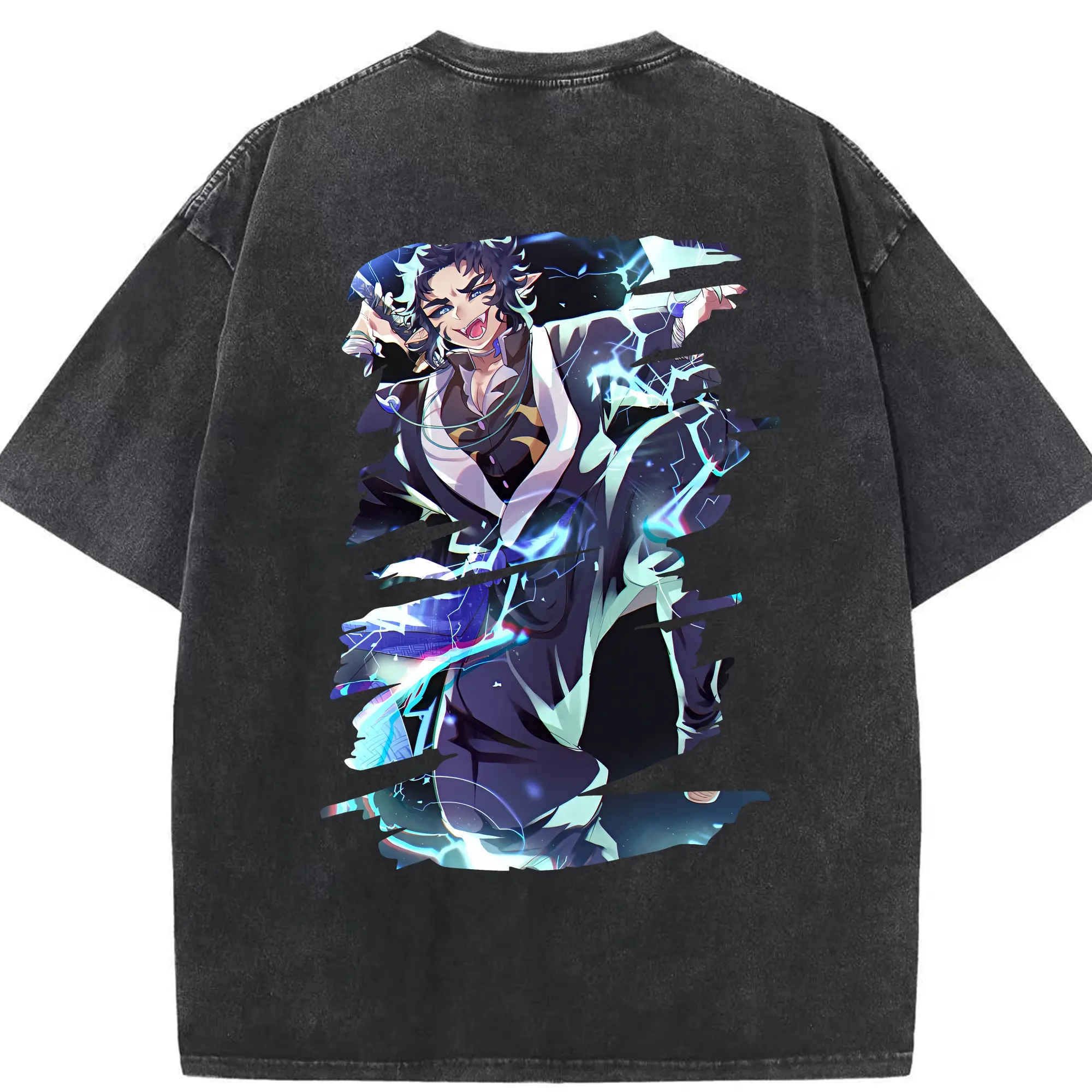 鬼滅の刃 グッズ,獪岳 - 綿100％ ヴィンテージ風 半袖Tシャツ ・ 背面プリント ・ 柔らか肌触り ・ 通気性 快適 ・ スポーツ カジュアル 外出用