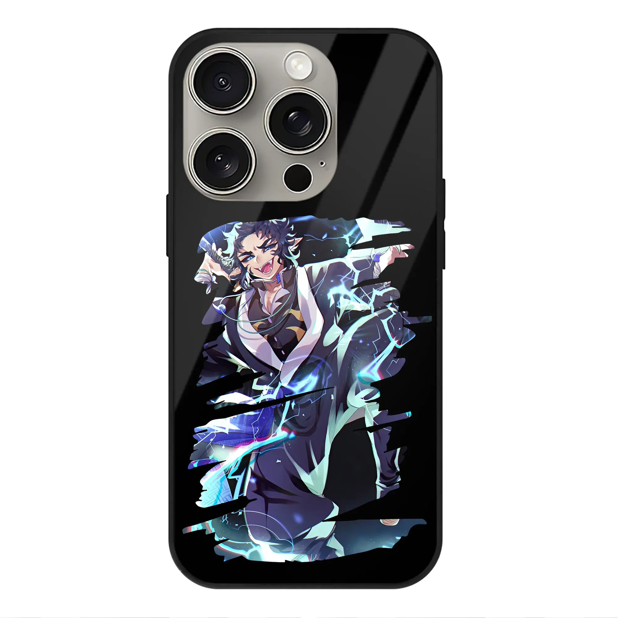 鬼滅の刃 グッズ,獪岳 - IPhone15Pro対応 ・ スマホケース ・ 背面ガラス ・ TPU+強化ガラス ・ 耐衝撃 ・ 黄変防止 ・ ワイヤレス充電対応 ・ 3D立体ボタン