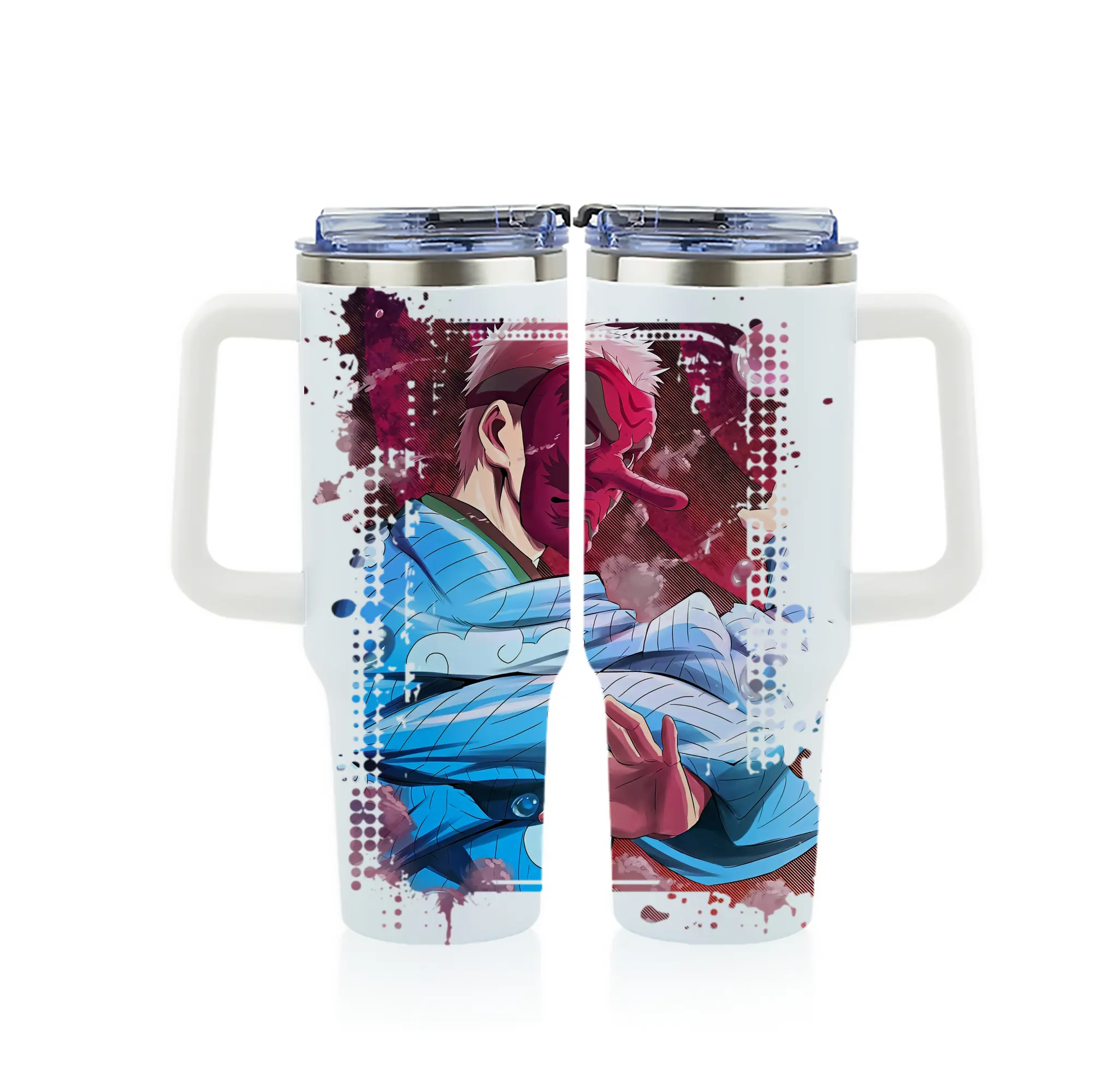 鬼滅の刃 グッズ,鱗滝 左近次 - 1200mL フルプリント車用タンブラー ・ 304ステンレス 内側 ・ 201ステンレス 外側 ・ 保温 保冷 ・ 通勤 ドライブ アウトドア用