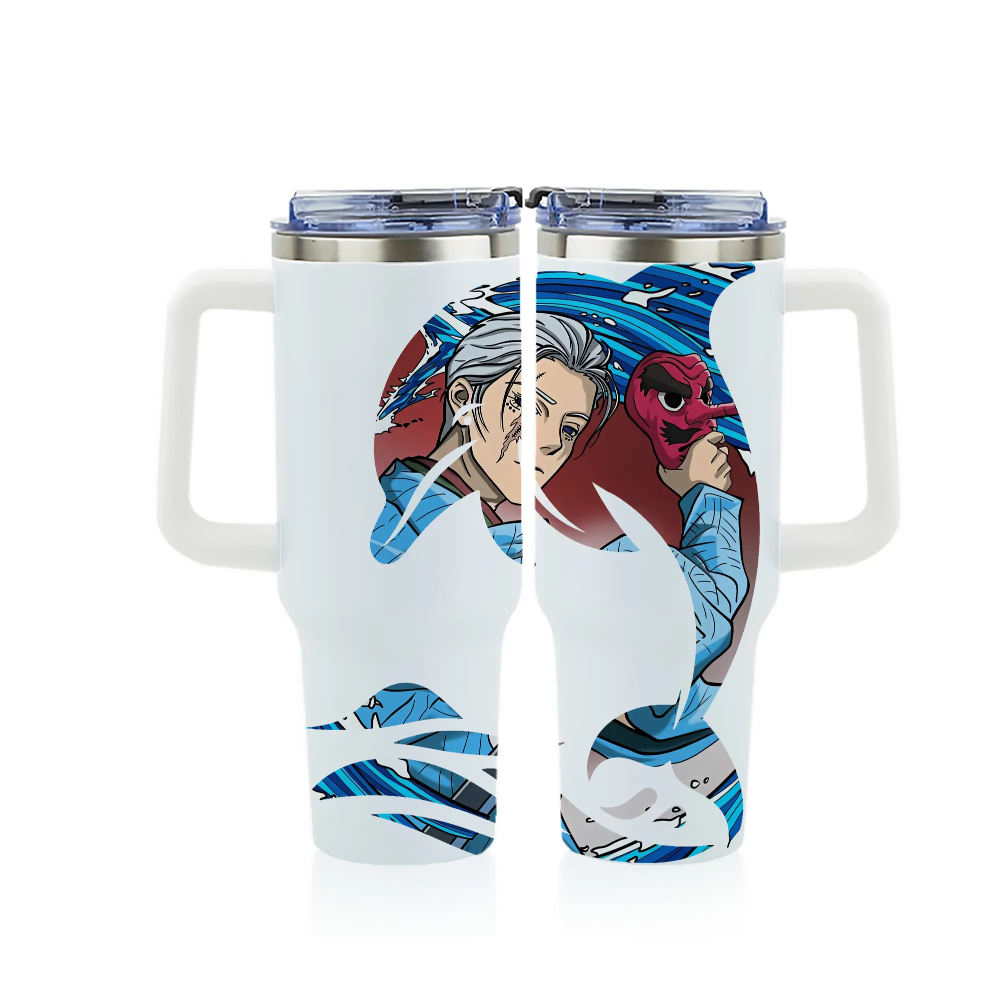 鬼滅の刃 グッズ,鱗滝 左近次 - 1200mL フルプリント車用タンブラー ・ 304ステンレス 内側 ・ 201ステンレス 外側 ・ 保温 保冷 ・ 通勤 ドライブ アウトドア用