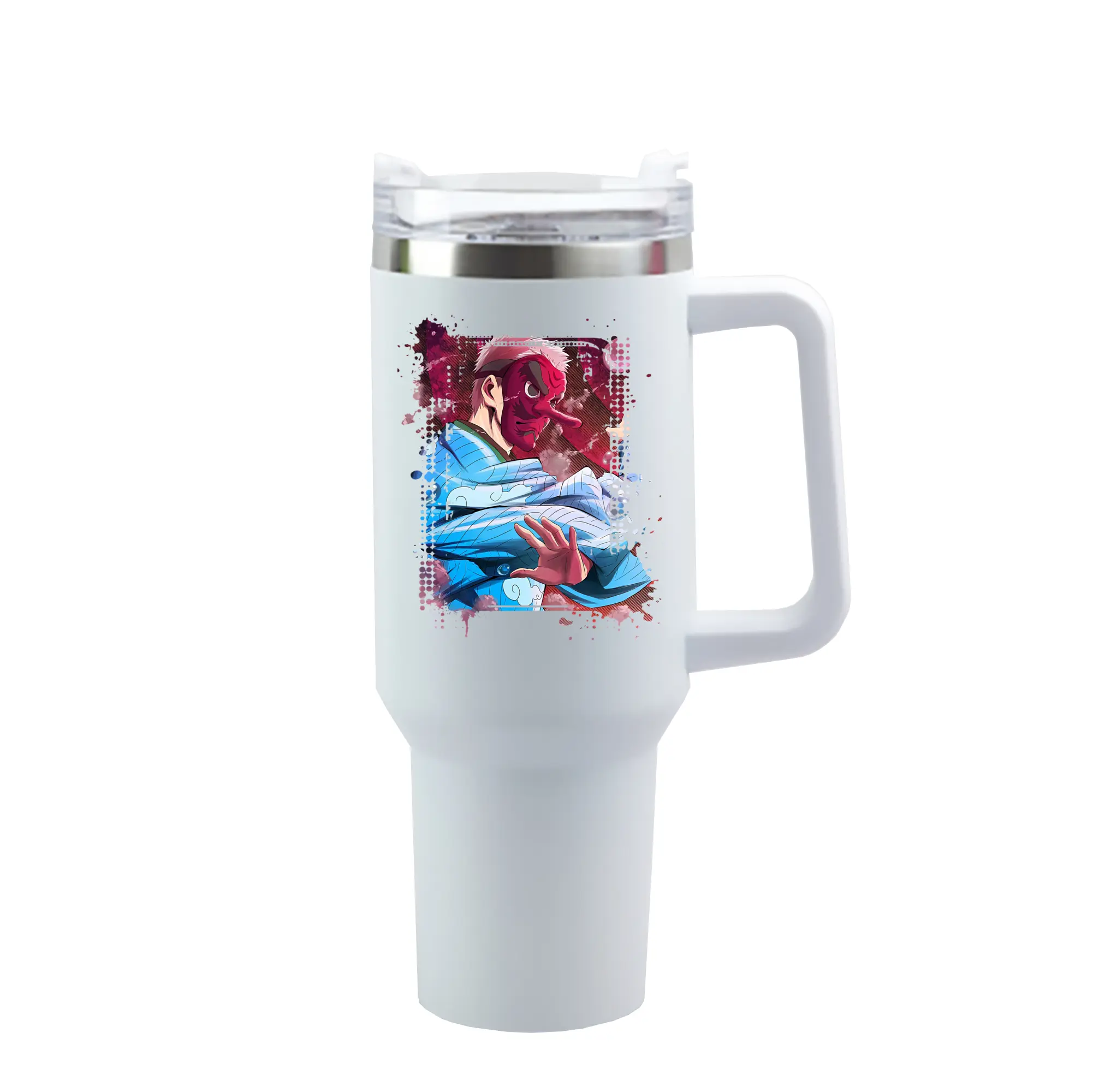 鬼滅の刃 グッズ,鱗滝 左近次 - 1200mL 車用タンブラー ・ クリスタルステッカー ・ 304ステンレス 内側 ・ 201ステンレス 外側 ・ 保温 保冷 ・ ハンドル＆ストロー付き ・ 通勤 ドライブ アウトドア用