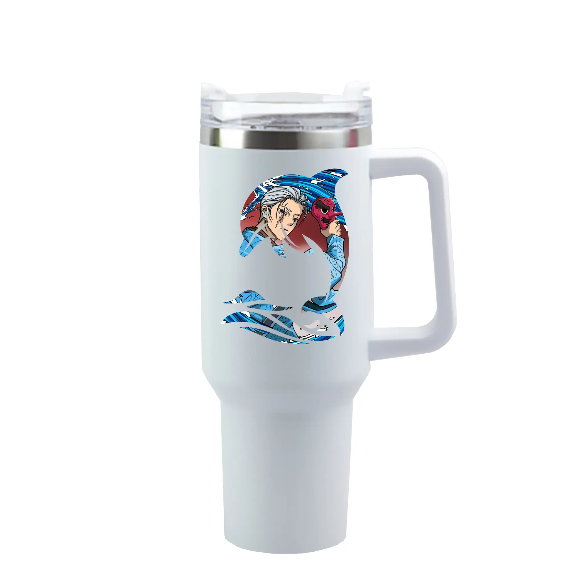 鬼滅の刃 グッズ,鱗滝 左近次 - 1200mL 車用タンブラー ・ クリスタルステッカー ・ 304ステンレス 内側 ・ 201ステンレス 外側 ・ 保温 保冷 ・ ハンドル＆ストロー付き ・ 通勤 ドライブ アウトドア用