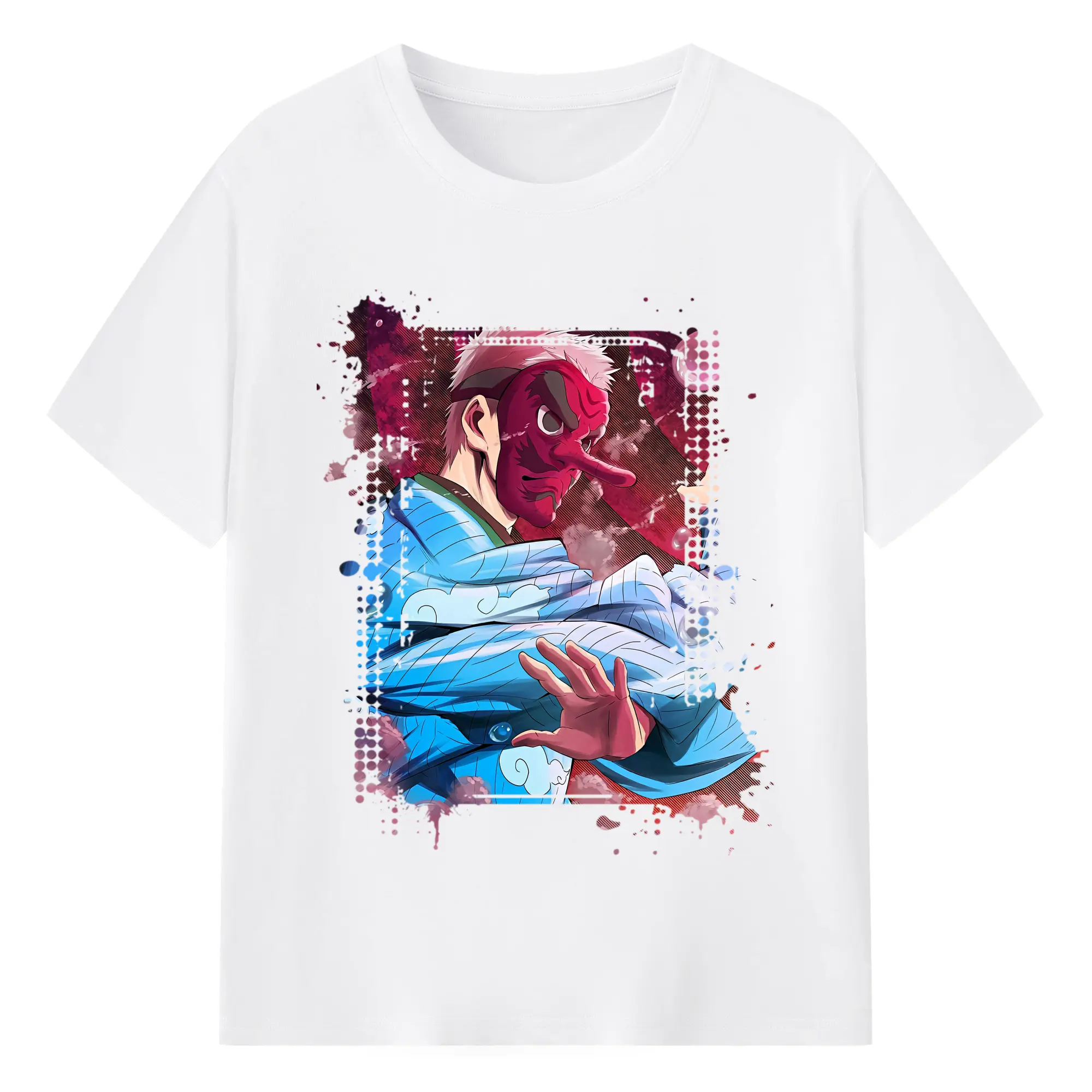 鬼滅の刃 グッズ,鱗滝 左近次 - 綿100％ 半袖Tシャツ ・ フロントプリント ・ 快適 通気性 ・ 日常使い 散歩 スポーツ用